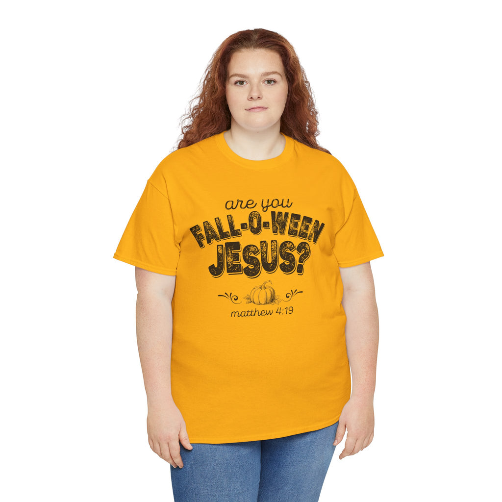 Fall-Themed Tee, Are You Fall-O-Ween Jesus, Unisex Cotton Shirt, Funny Fall Apparel, Halloween T-Shirt, Thanksgiving Gift Ideas