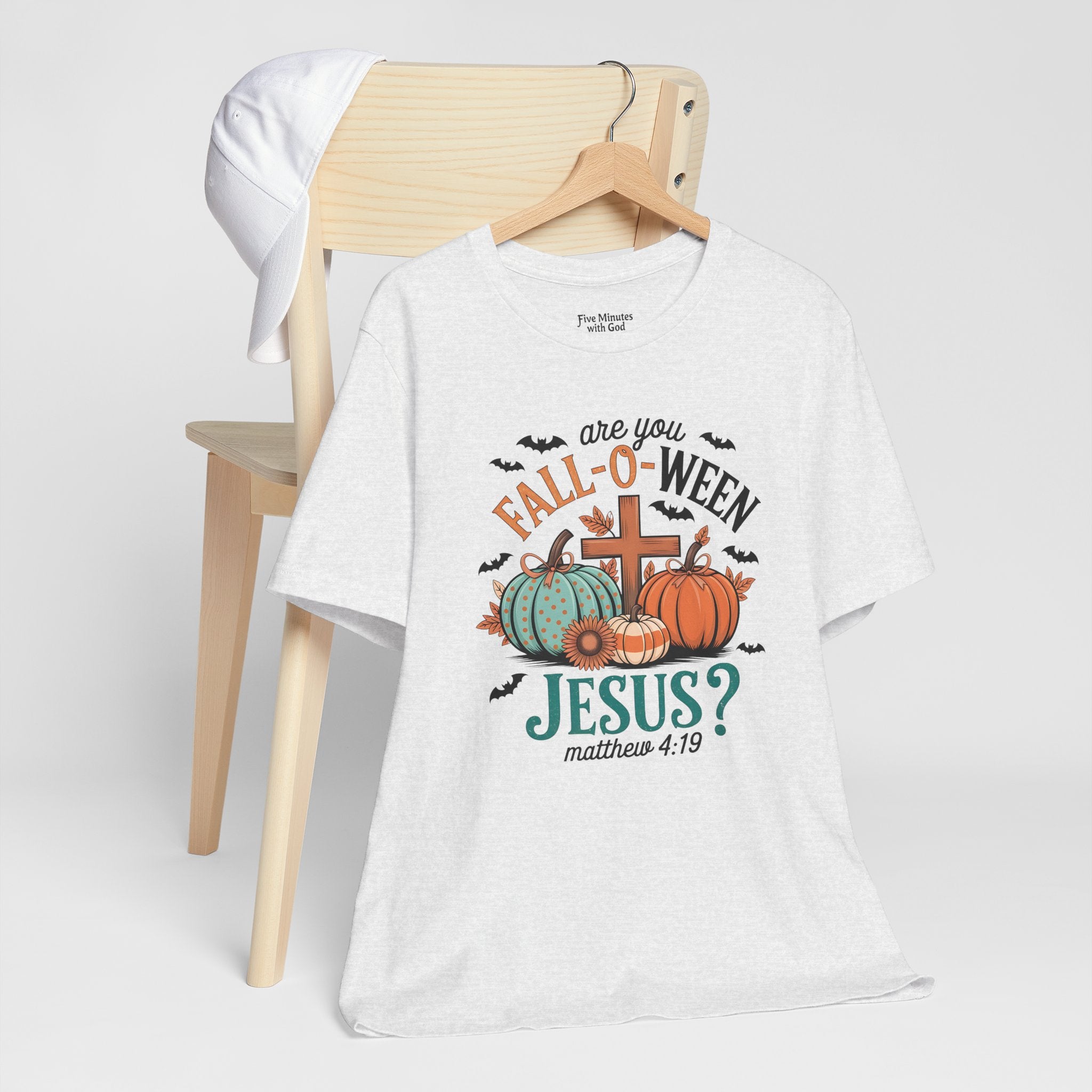 Fall-Themed Jesus T-Shirt, Unisex Short Sleeve Tee, Christian Apparel, Autumn Wear, Pumpkin Design, Halloween Celebration