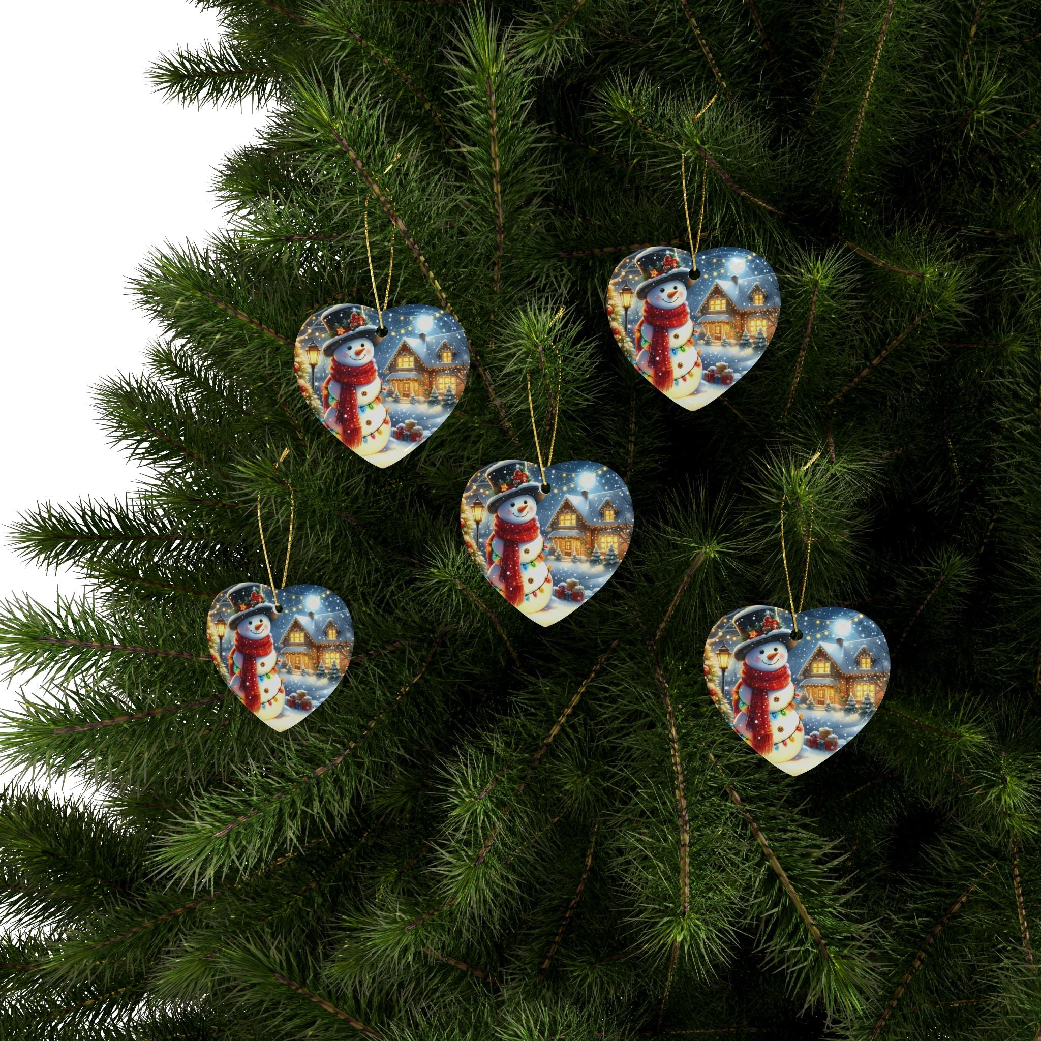 Festive Ceramic Ornaments - Heart-Shaped Snowman Decorations for Christmas, Tree Decor, Holiday Gifts, Home Accents
