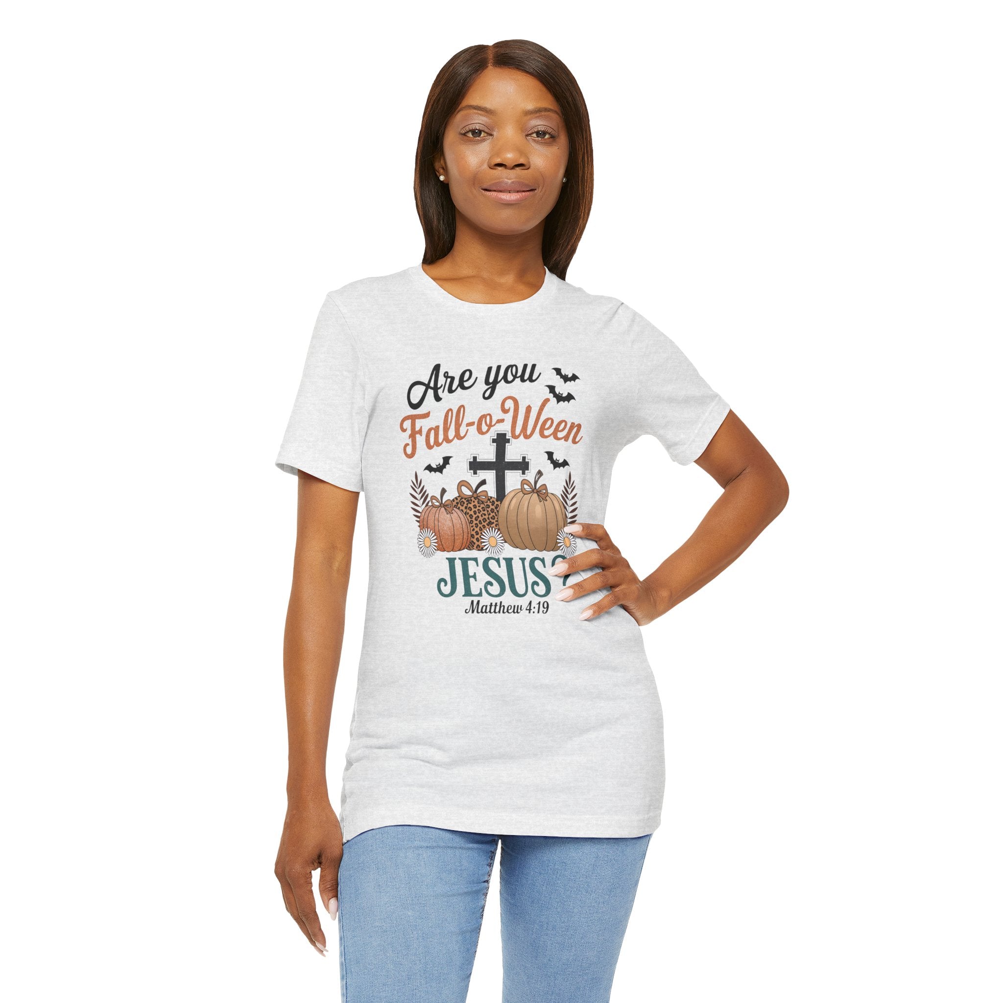 Fall-themed Christian Tee, Are You Fall-o-Ween Jesus?, Unisex Halloween Shirt, Autumn Faith T-Shirt, Pumpkin Design Top