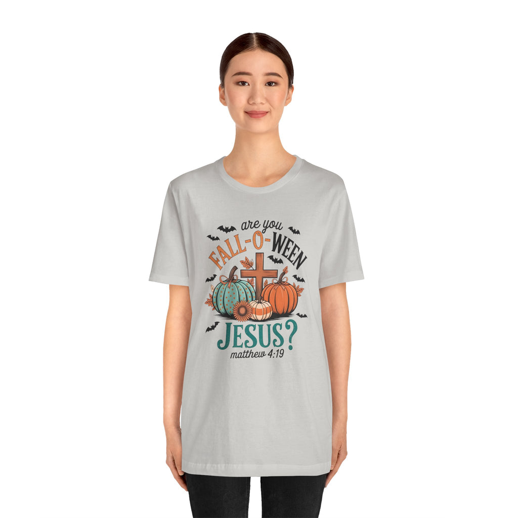 Fall-Themed Jesus T-Shirt, Unisex Short Sleeve Tee, Christian Apparel, Autumn Wear, Pumpkin Design, Halloween Celebration