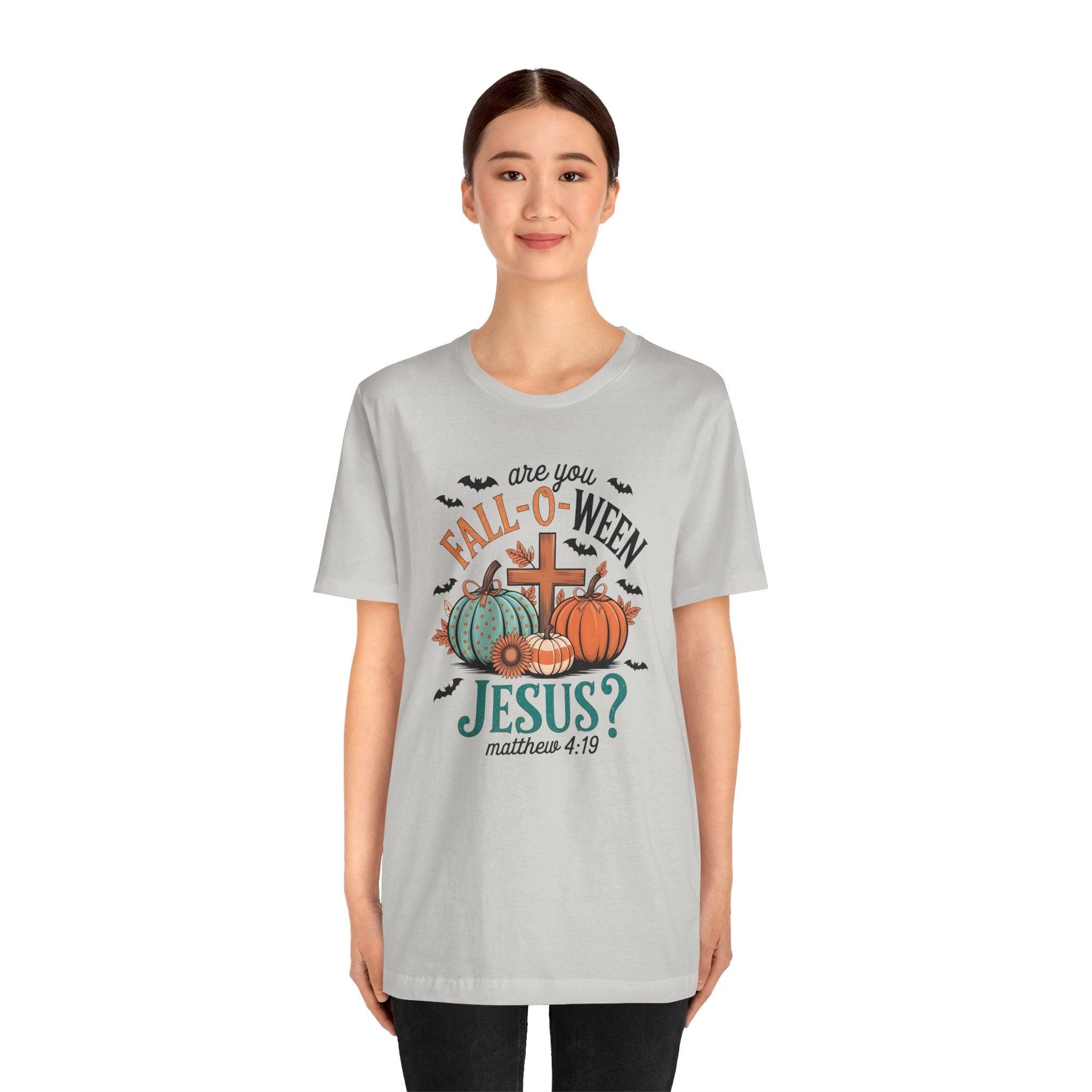 Fall-Themed Jesus T-Shirt, Unisex Short Sleeve Tee, Christian Apparel, Autumn Wear, Pumpkin Design, Halloween Celebration