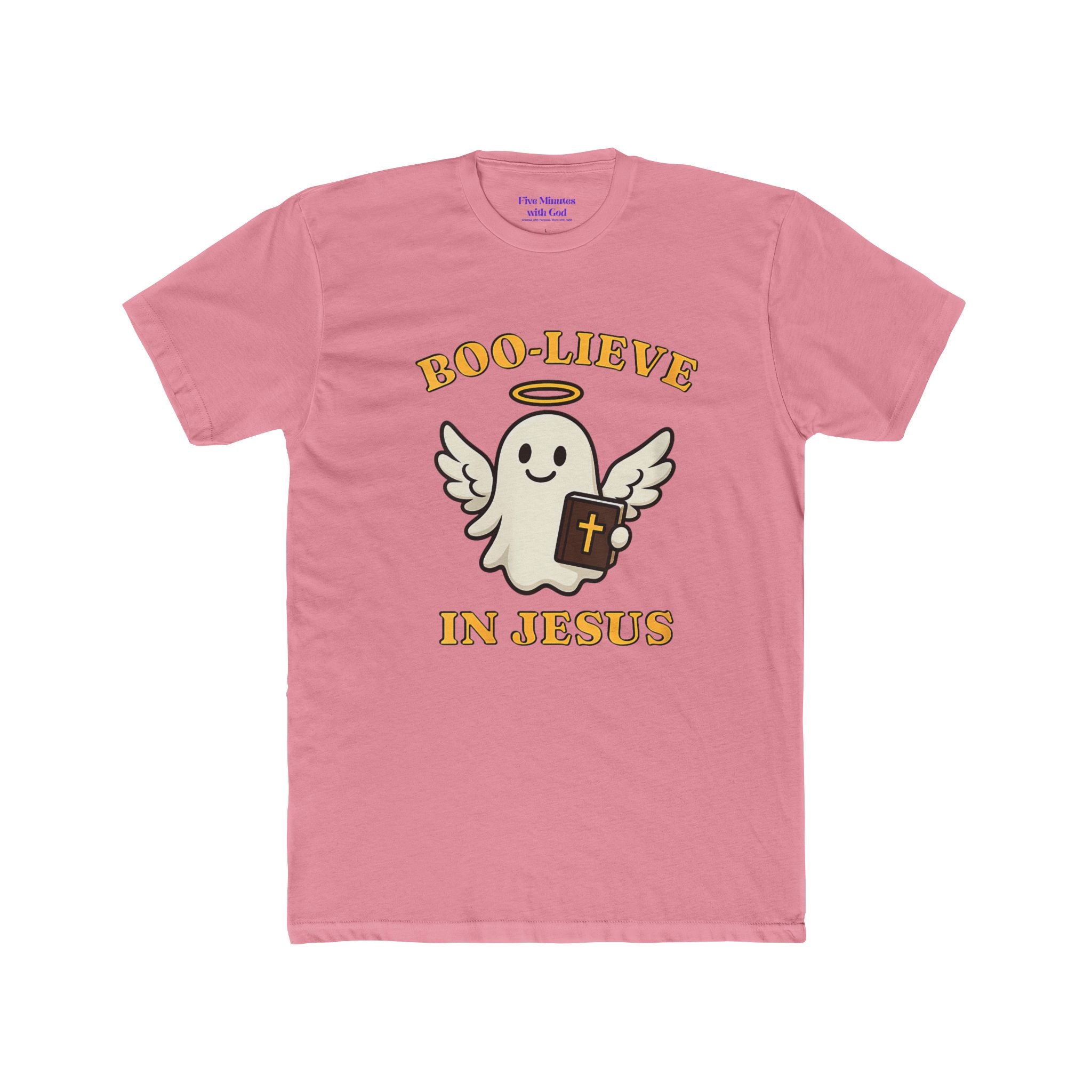 Boo-lieve in Jesus Unisex Crew Tee, Cute Ghost Shirt, Christian T-Shirt, Halloween Faith Apparel, Religious Gift