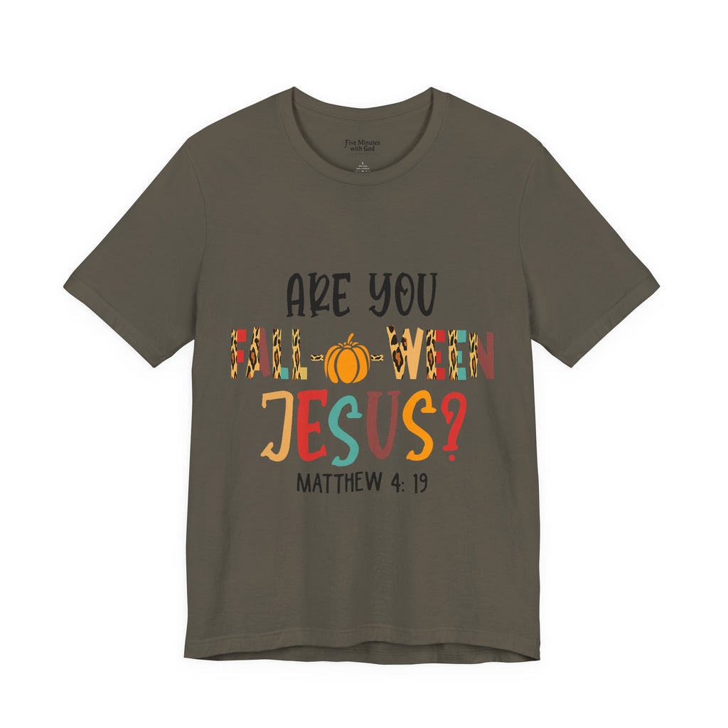 Fall-Themed Jesus Tee | Unisex Jersey Short Sleeve T-Shirt, Halloween Church Wear, Faith-Based Gift, Cozy Casual Top