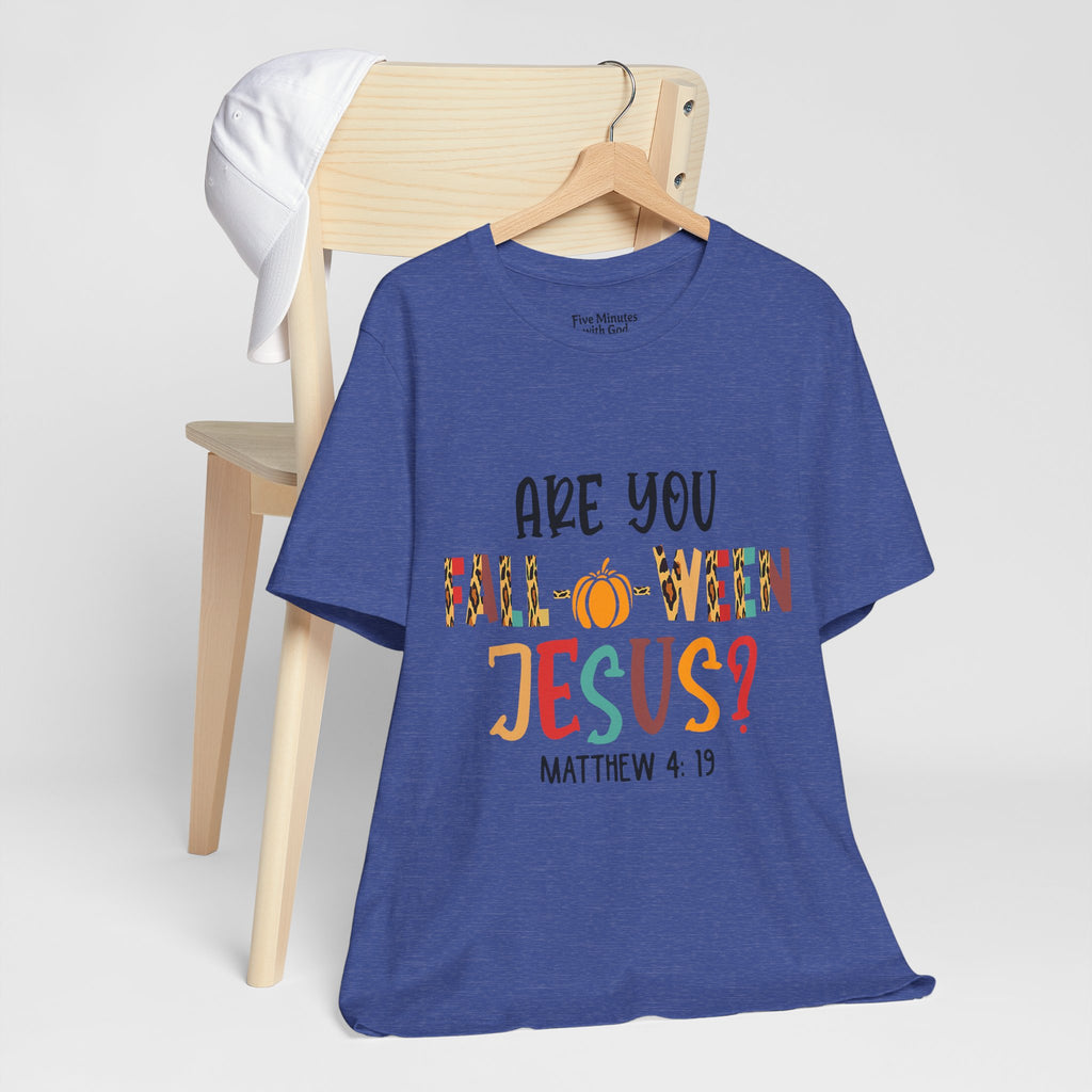Fall-Themed Jesus Tee | Unisex Jersey Short Sleeve T-Shirt, Halloween Church Wear, Faith-Based Gift, Cozy Casual Top