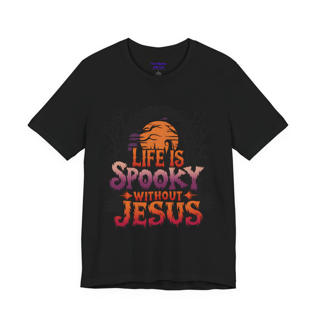 Spooky Jesus Tee - Short Sleeve Unisex Jersey Shirt, Halloween Apparel, Faith-Based Gift, Casual Wear, Everyday Comfort