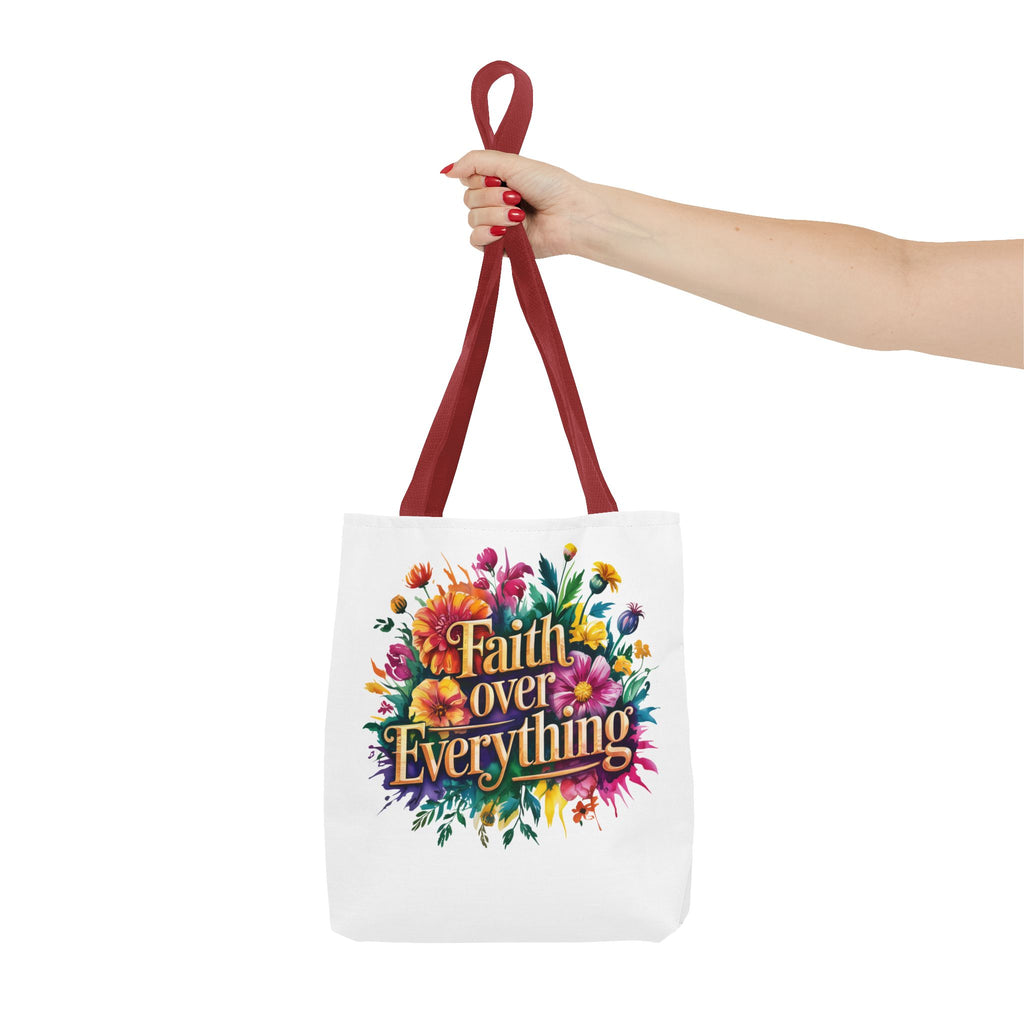 Faith Over Everything Tote Bag - Personalized Floral Design, Gift for Her, Everyday Use, Eco-Friendly Shopping, Inspirational Quote