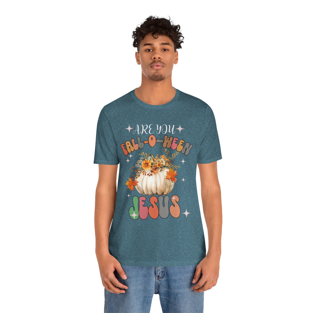 Fall-Themed Jesus Tee, Unisex Jersey T-Shirt, Cozy Autumn Apparel, Thanksgiving Gift, Fall Celebration Shirt, Christian Fashion