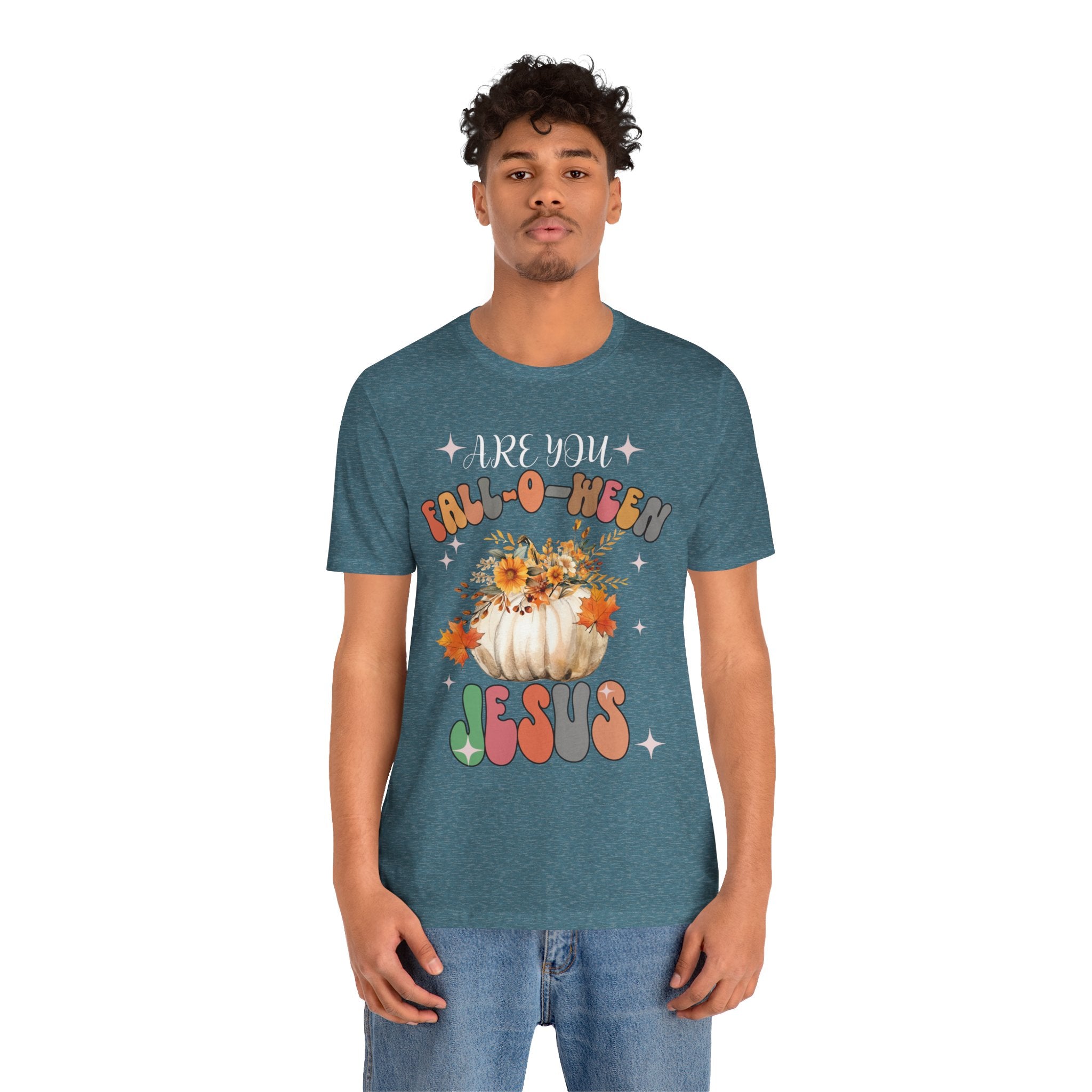 Fall-Themed Jesus Tee, Unisex Jersey T-Shirt, Cozy Autumn Apparel, Thanksgiving Gift, Fall Celebration Shirt, Christian Fashion