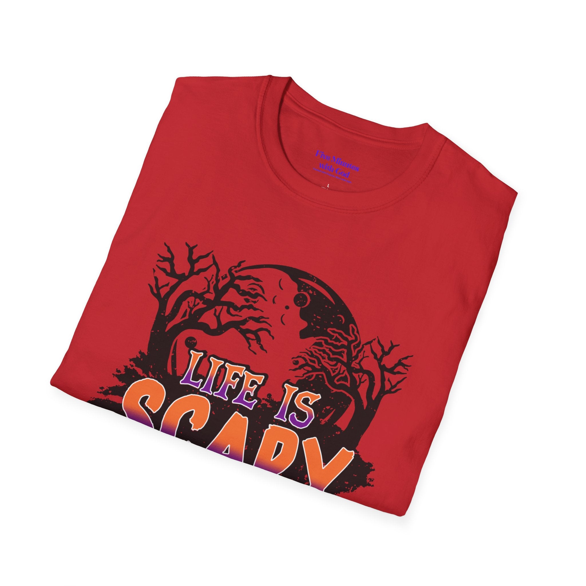 Unisex Softstyle T-Shirt - "Life is Scary Without Jesus" Halloween Tee, Christian Apparel, Faith-Based Gift, Religious T-Shirt