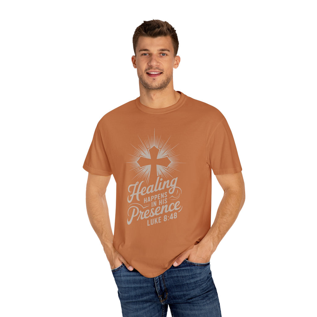 Inspirational Cross Tee - Healing Happens In His Presence