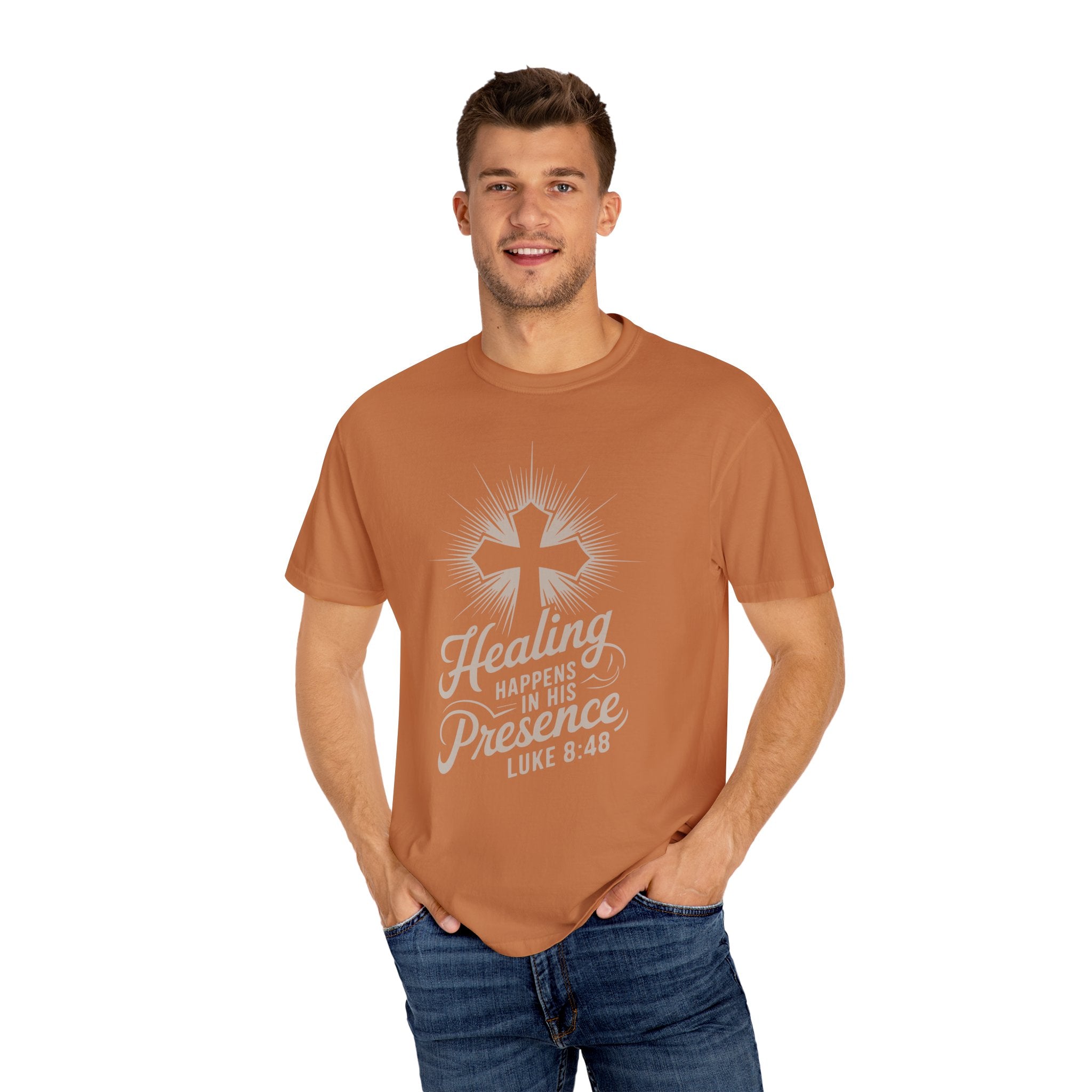 Inspirational Cross Tee - Healing Happens In His Presence