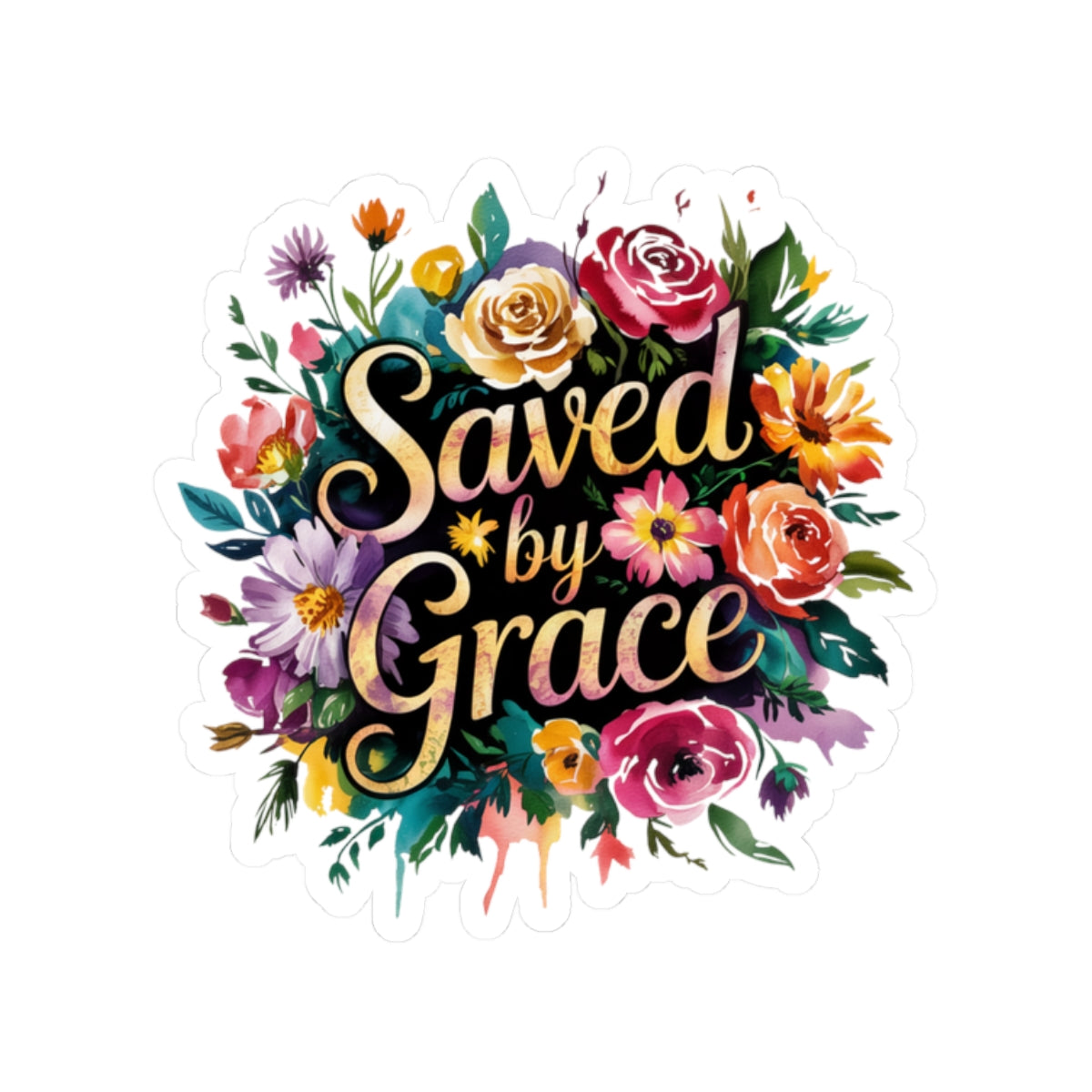 Floral Inspirational Sticker Set, Saved by Grace Decor, Laptop Stickers, Gift for Friends, Spring Floral Art
