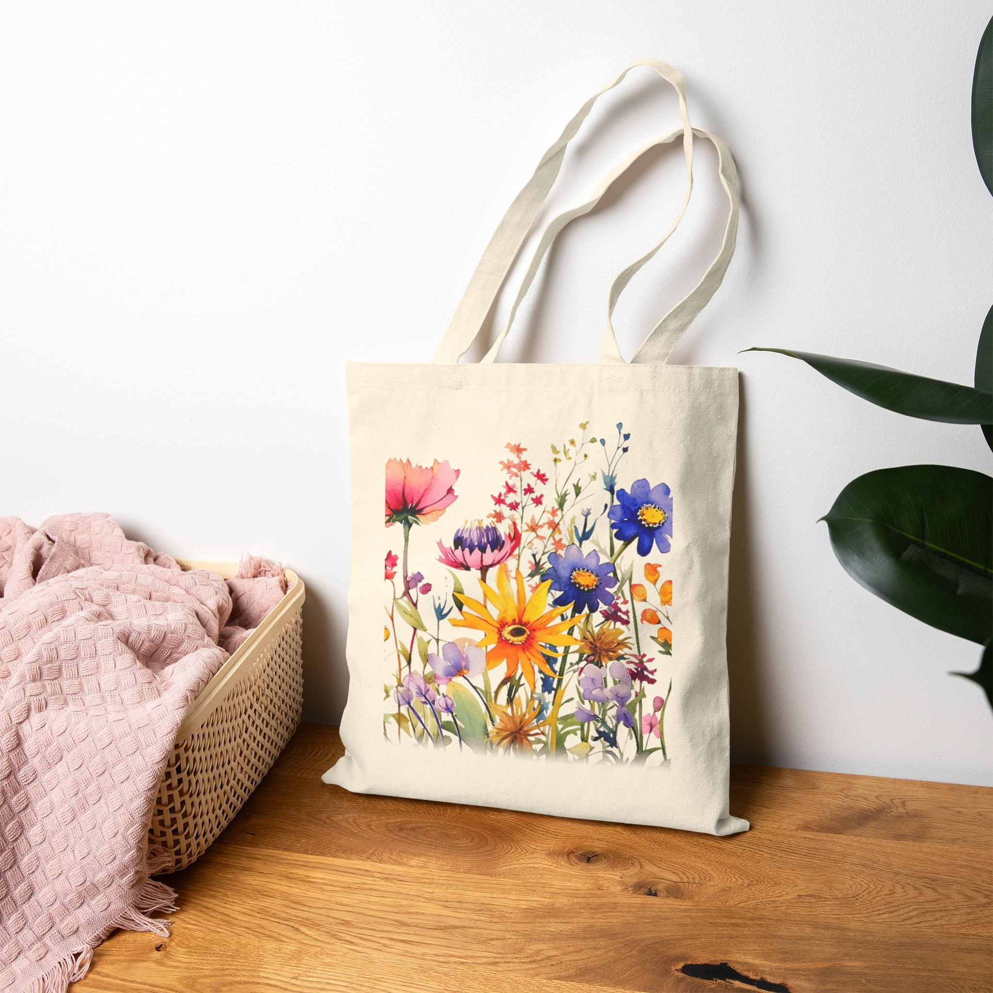 Floral Cotton Canvas Tote Bag, Eco-Friendly Shopping Bag, Reusable Tote for Beach, Grocery, Gifts, Spring Floral Design