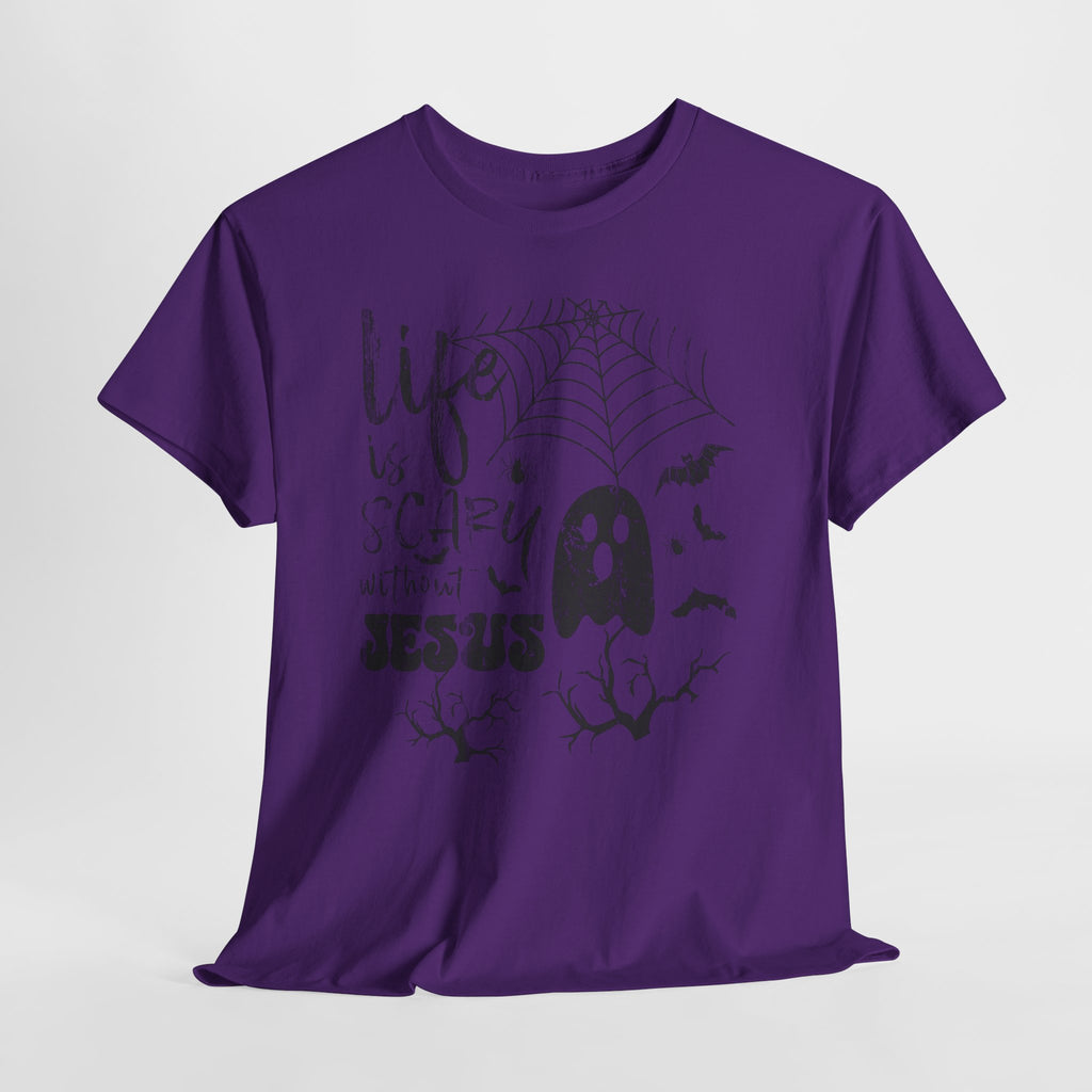 Halloween Ghost Tee: Life is Scary Without Jesus, Unisex Heavy Cotton T-Shirt, Halloween Shirt, Faith-Based Apparel, Cute Ghost Tee, [...]
