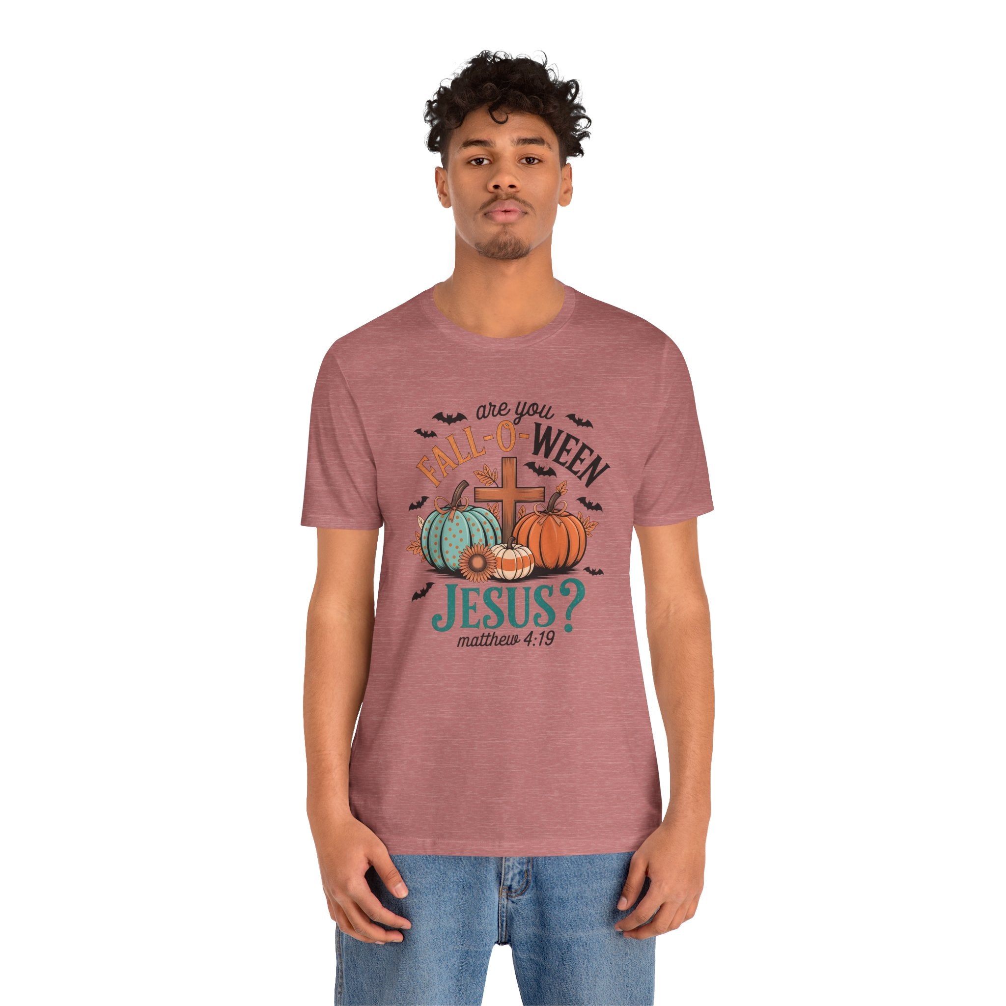 Fall-Themed Jesus T-Shirt, Unisex Short Sleeve Tee, Christian Apparel, Autumn Wear, Pumpkin Design, Halloween Celebration