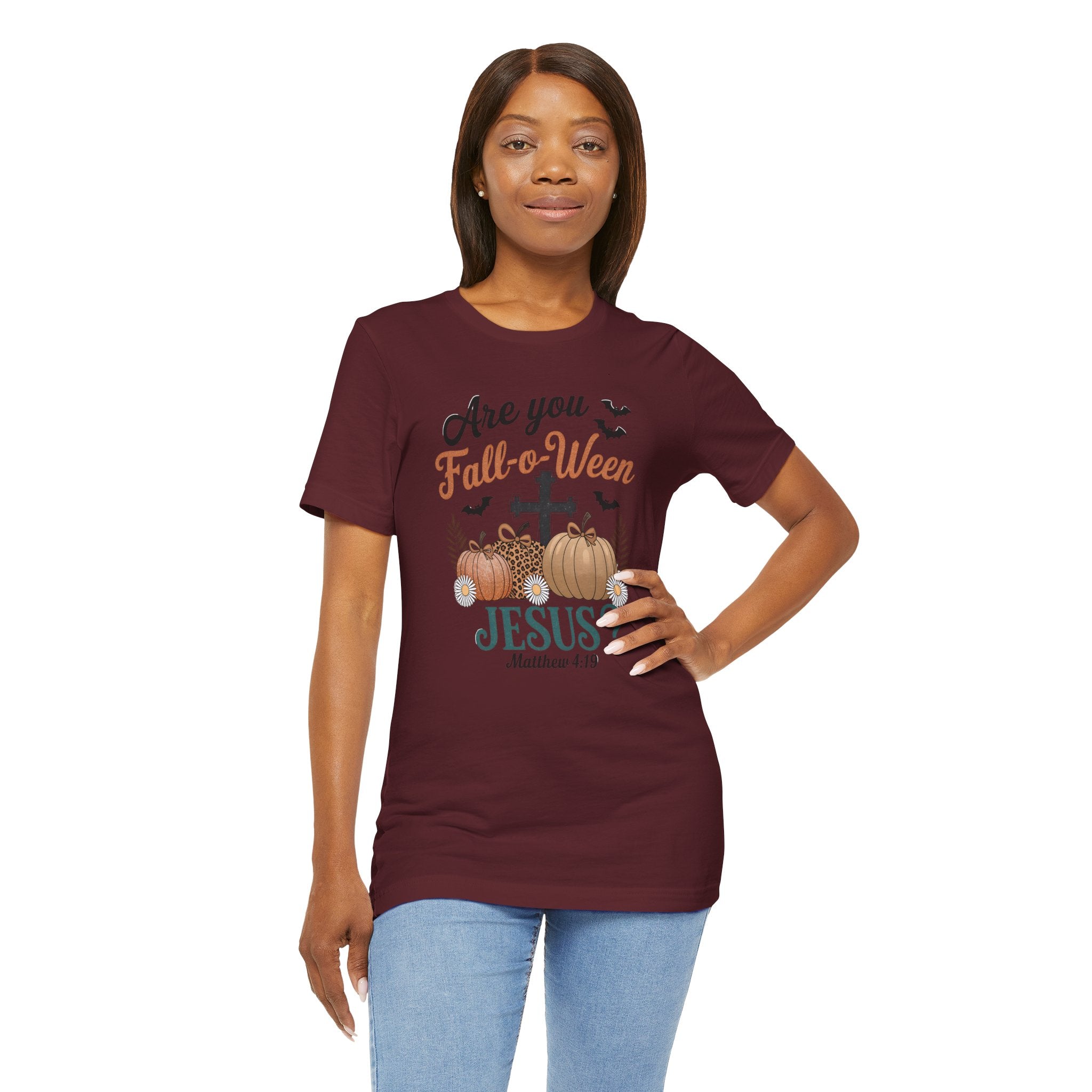 Fall-themed Christian Tee, Are You Fall-o-Ween Jesus?, Unisex Halloween Shirt, Autumn Faith T-Shirt, Pumpkin Design Top