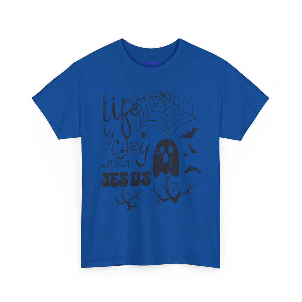 Halloween Ghost Tee: Life is Scary Without Jesus, Unisex Heavy Cotton T-Shirt, Halloween Shirt, Faith-Based Apparel, Cute Ghost Tee, [...]