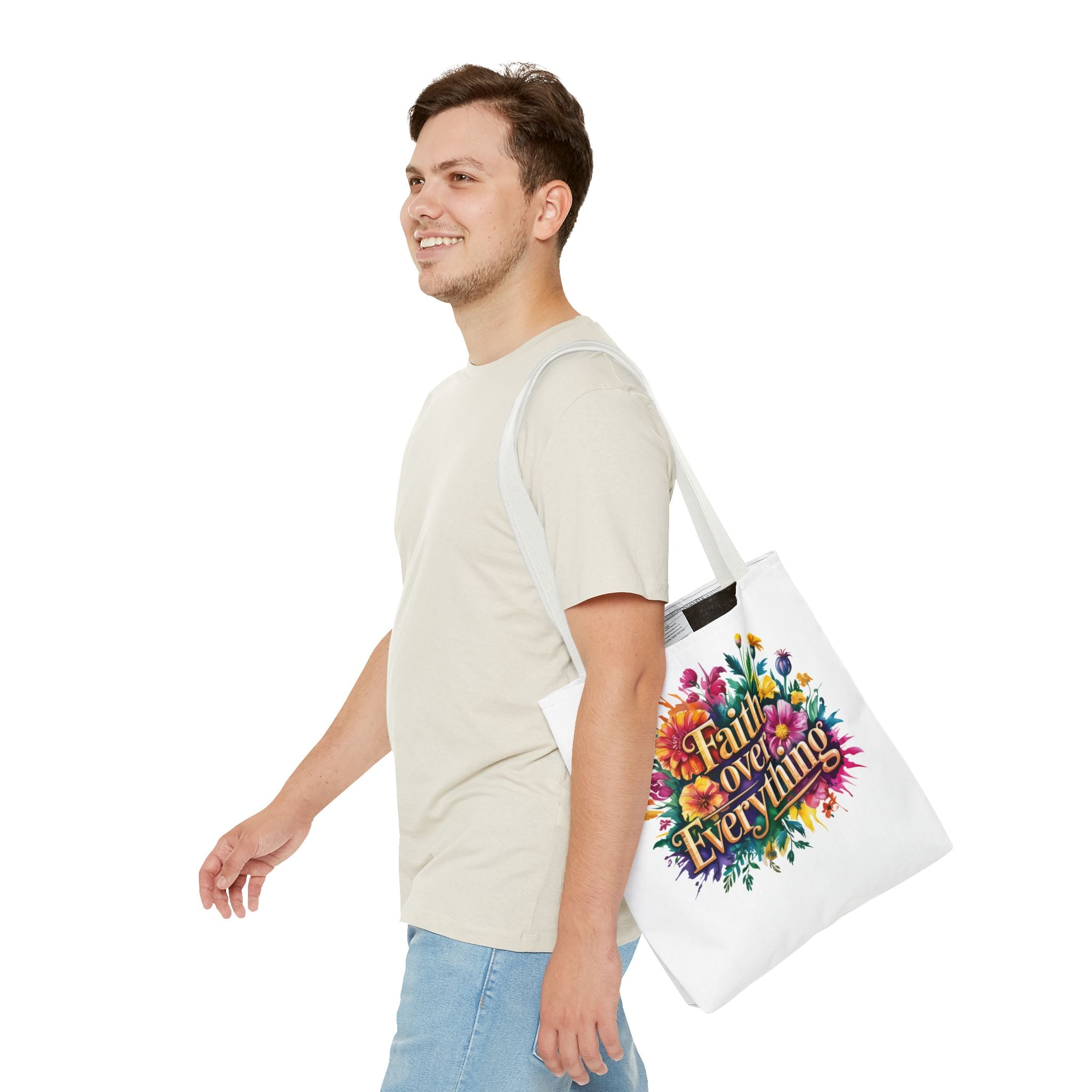 Faith Over Everything Tote Bag - Personalized Floral Design, Gift for Her, Everyday Use, Eco-Friendly Shopping, Inspirational Quote