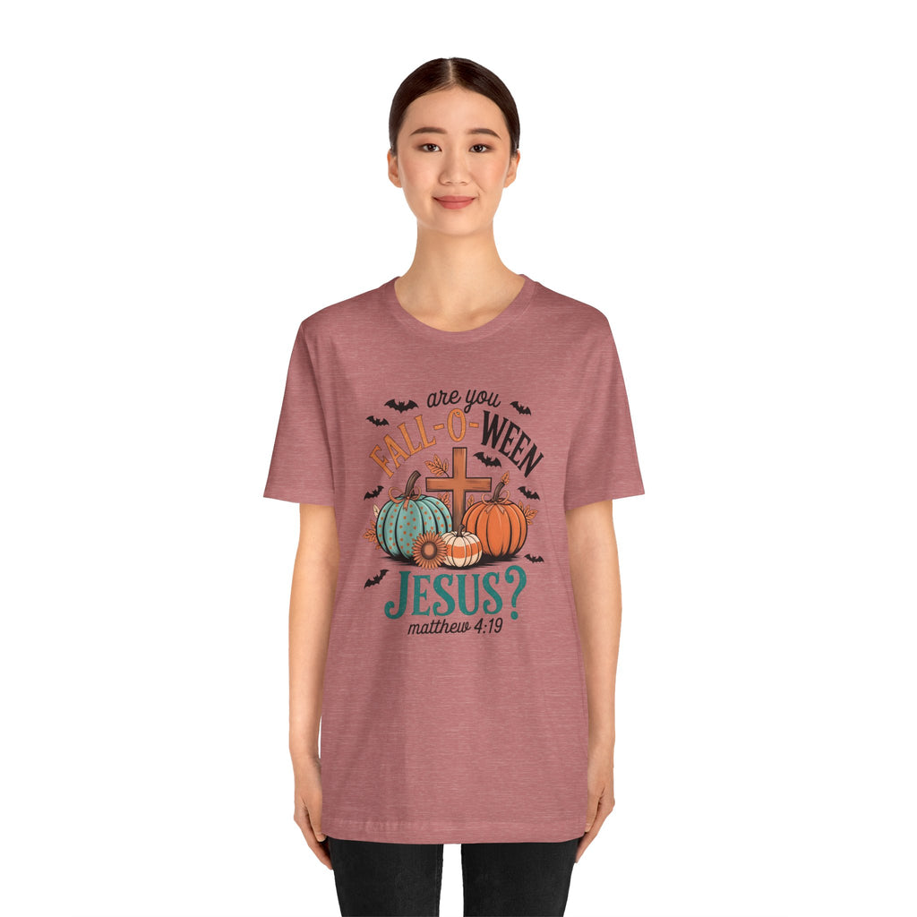 Fall-Themed Jesus T-Shirt, Unisex Short Sleeve Tee, Christian Apparel, Autumn Wear, Pumpkin Design, Halloween Celebration