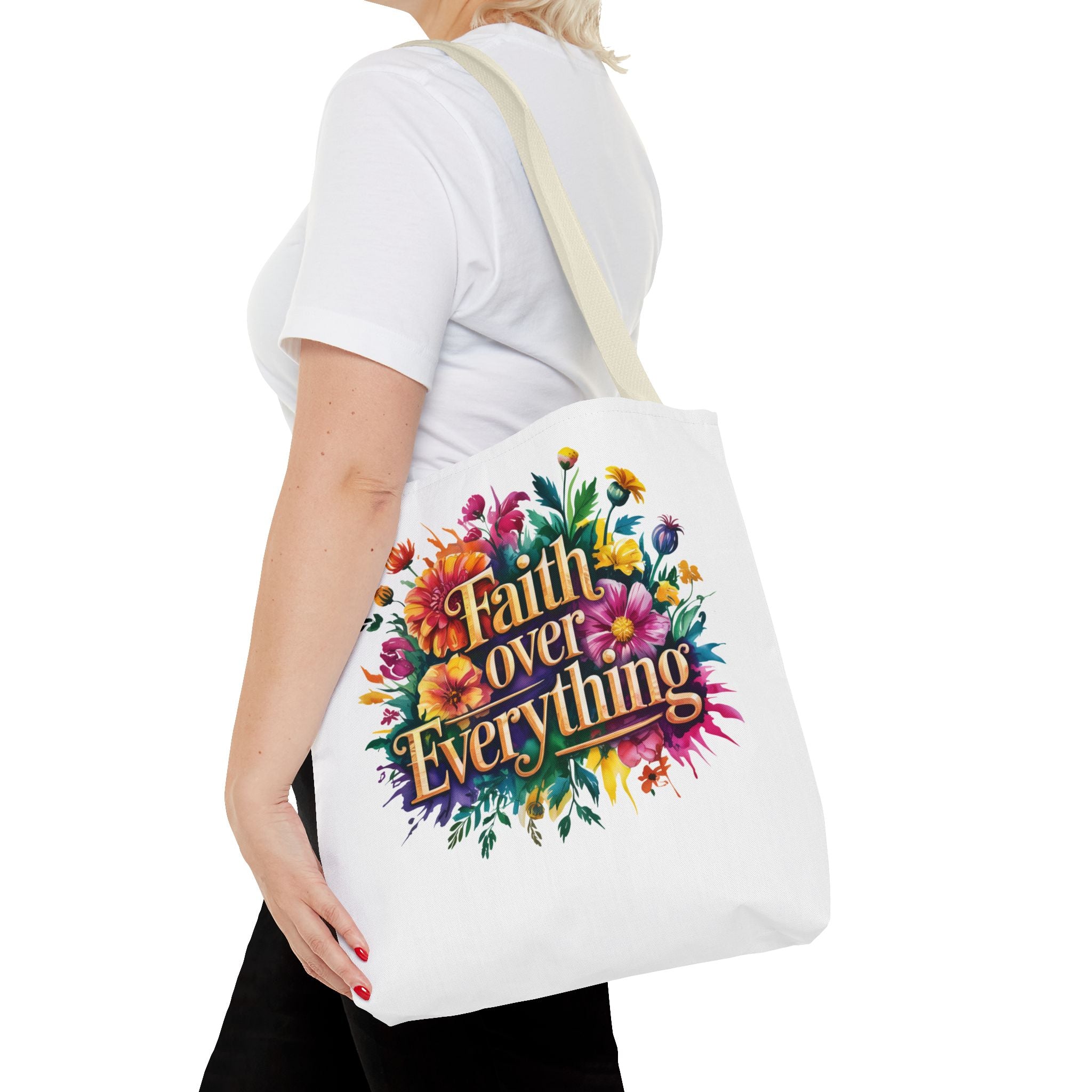 Faith Over Everything Tote Bag - Personalized Floral Design, Gift for Her, Everyday Use, Eco-Friendly Shopping, Inspirational Quote