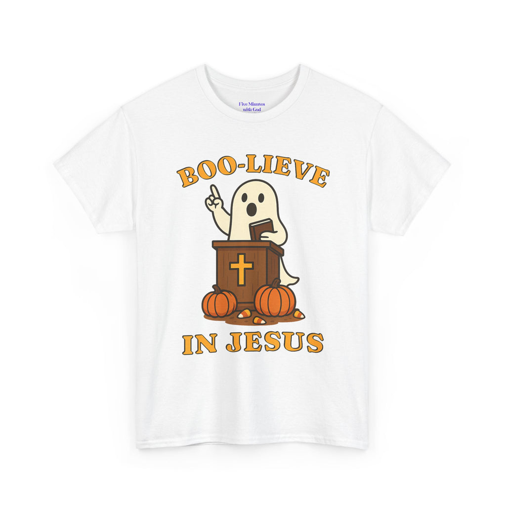 Boo-Lieve in Jesus Tee, Halloween Shirt, Unisex Cotton Tee, Fall Fashion, Religious T-Shirt, Spooky Season Apparel