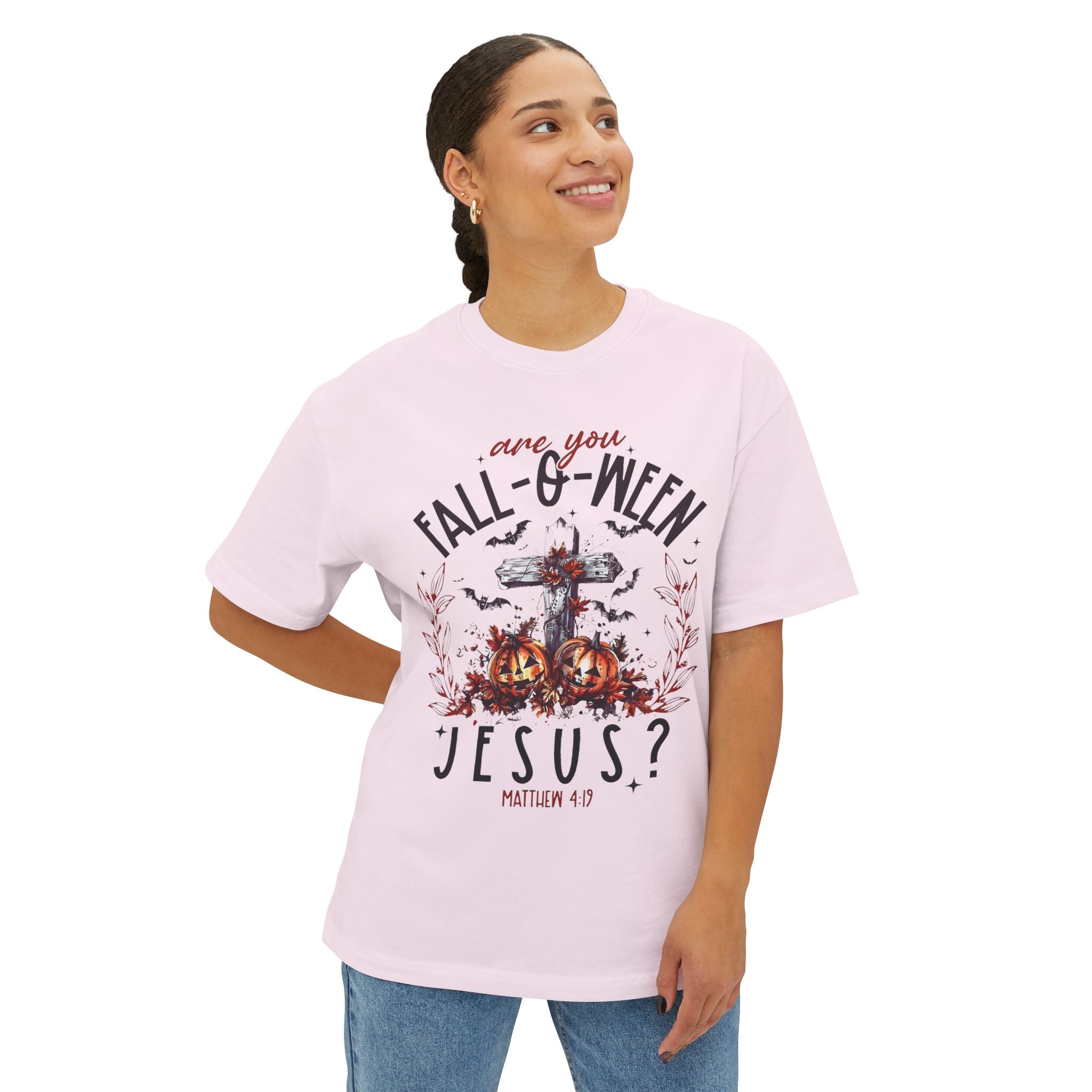 Fall-O-Ween Jesus Boxy Tee, Oversized T-Shirt for Halloween, Unisex, Funny Christian Tee, Casual Fall Wear, Unique Gift Idea