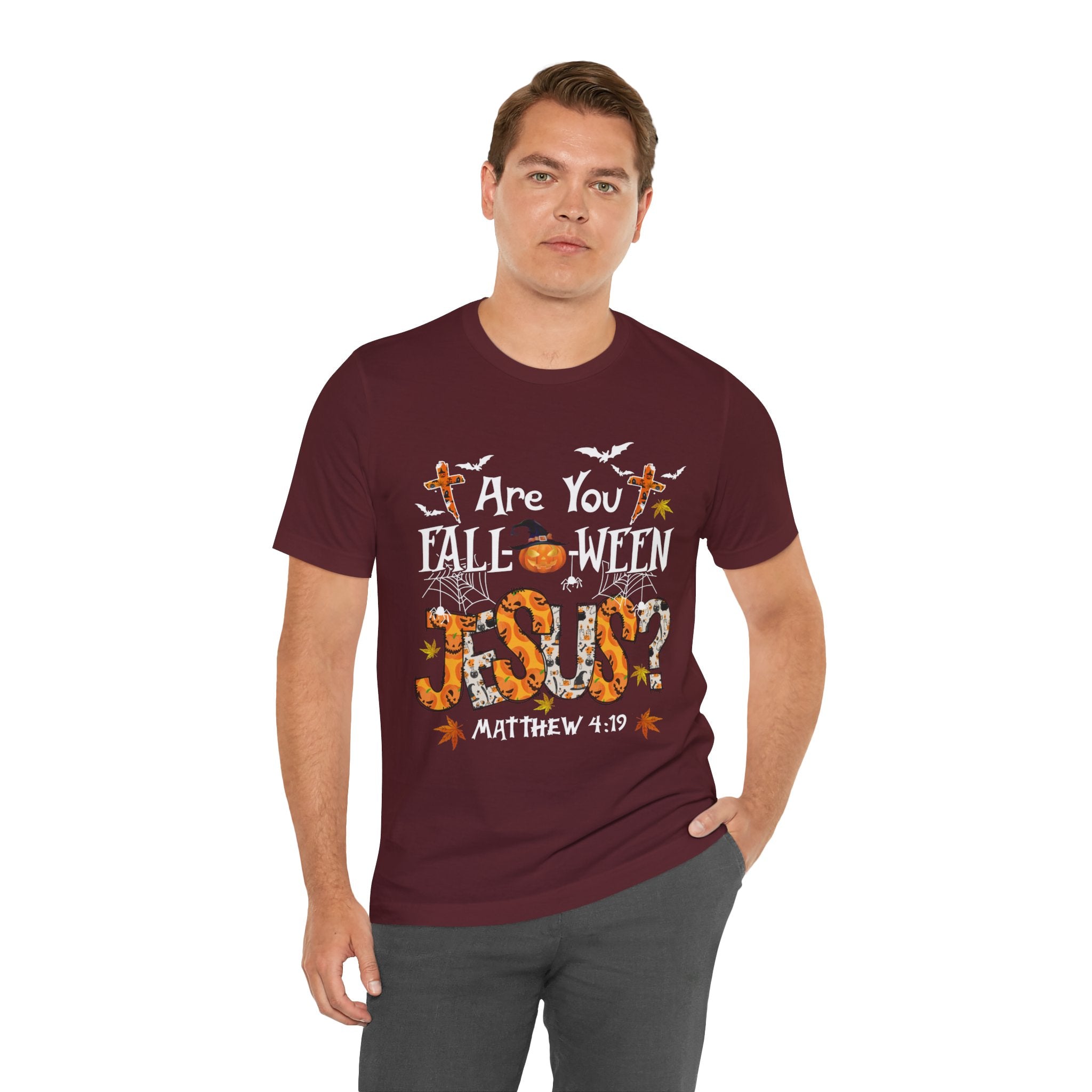 Jesus? Unisex Short Sleeve Tee | Fall Inspired T-Shirt, Autumn Apparel, Halloween Gift, Cozy Casual Wear, Everyday Style