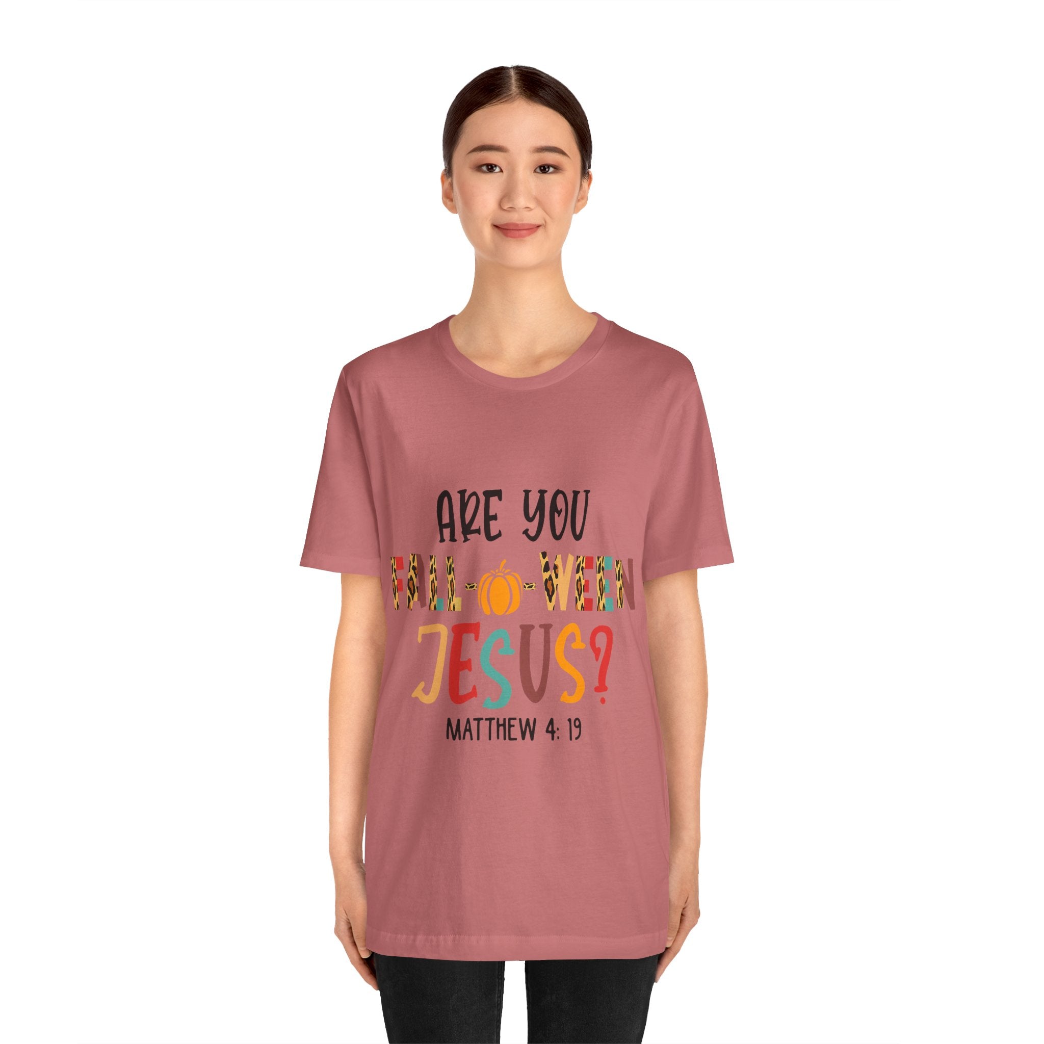 Fall-Themed Jesus Tee | Unisex Jersey Short Sleeve T-Shirt, Halloween Church Wear, Faith-Based Gift, Cozy Casual Top