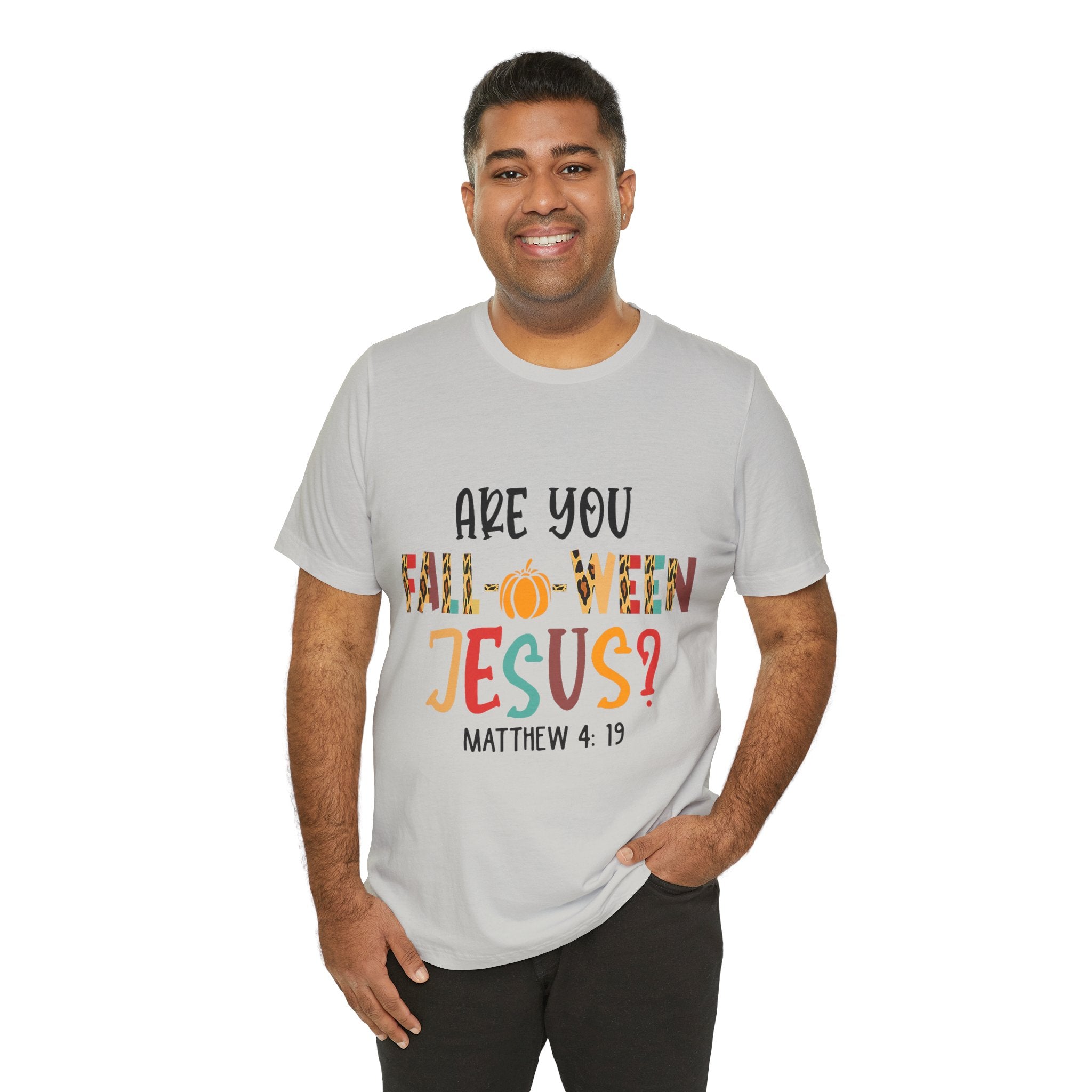 Fall-Themed Jesus Tee | Unisex Jersey Short Sleeve T-Shirt, Halloween Church Wear, Faith-Based Gift, Cozy Casual Top