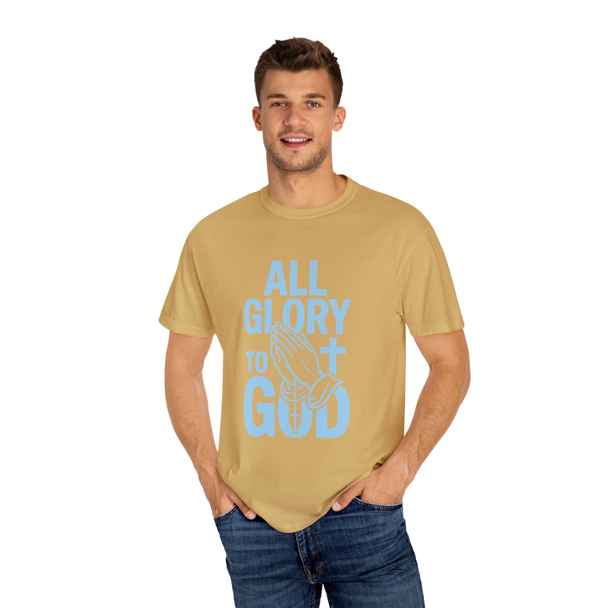 Faith-Inspired Garment-Dyed T-Shirt | All Glory to God Tee, Christian Apparel, Spiritual Wear, Prayer Shirt, Unisex Casual Top
