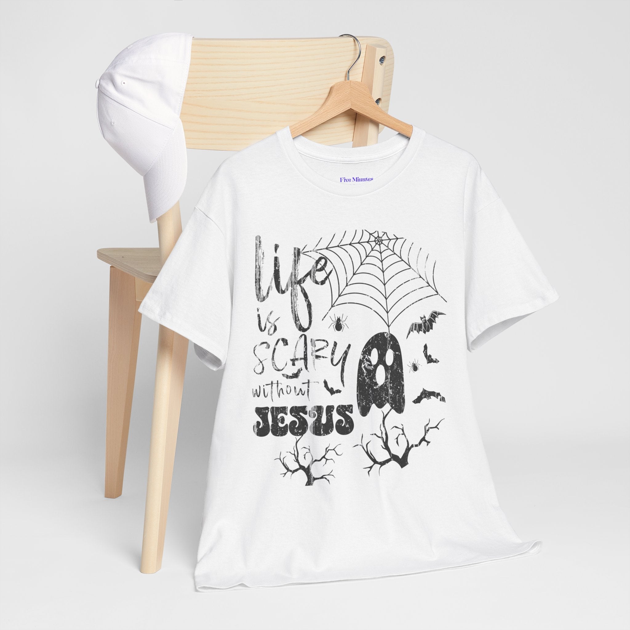 Halloween Ghost Tee: Life is Scary Without Jesus, Unisex Heavy Cotton T-Shirt, Halloween Shirt, Faith-Based Apparel, Cute Ghost Tee, [...]