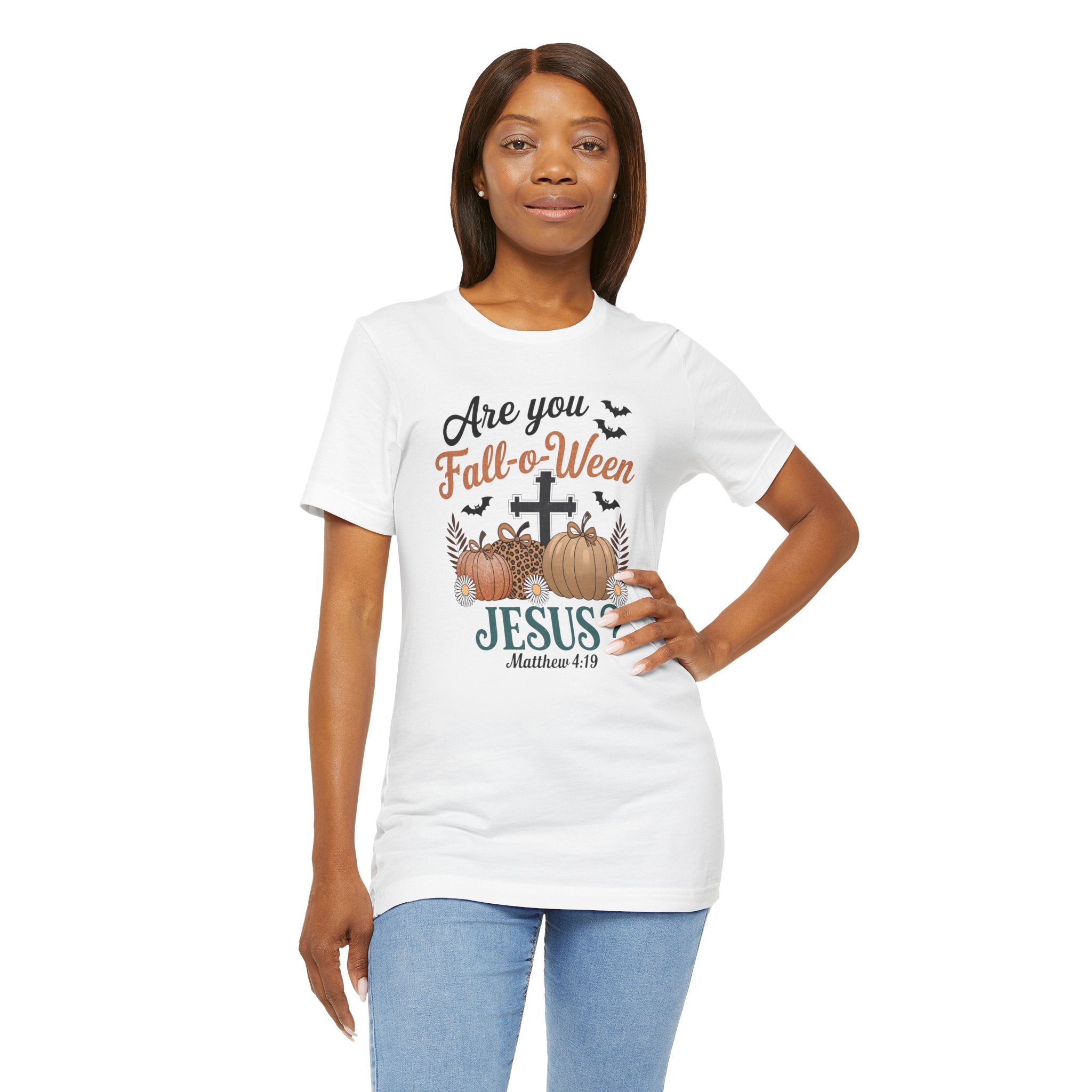 Fall-themed Christian Tee, Are You Fall-o-Ween Jesus?, Unisex Halloween Shirt, Autumn Faith T-Shirt, Pumpkin Design Top
