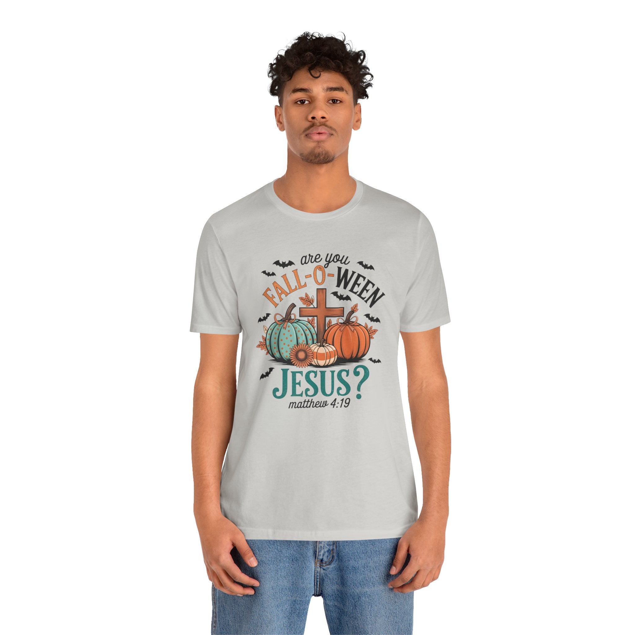 Fall-Themed Jesus T-Shirt, Unisex Short Sleeve Tee, Christian Apparel, Autumn Wear, Pumpkin Design, Halloween Celebration