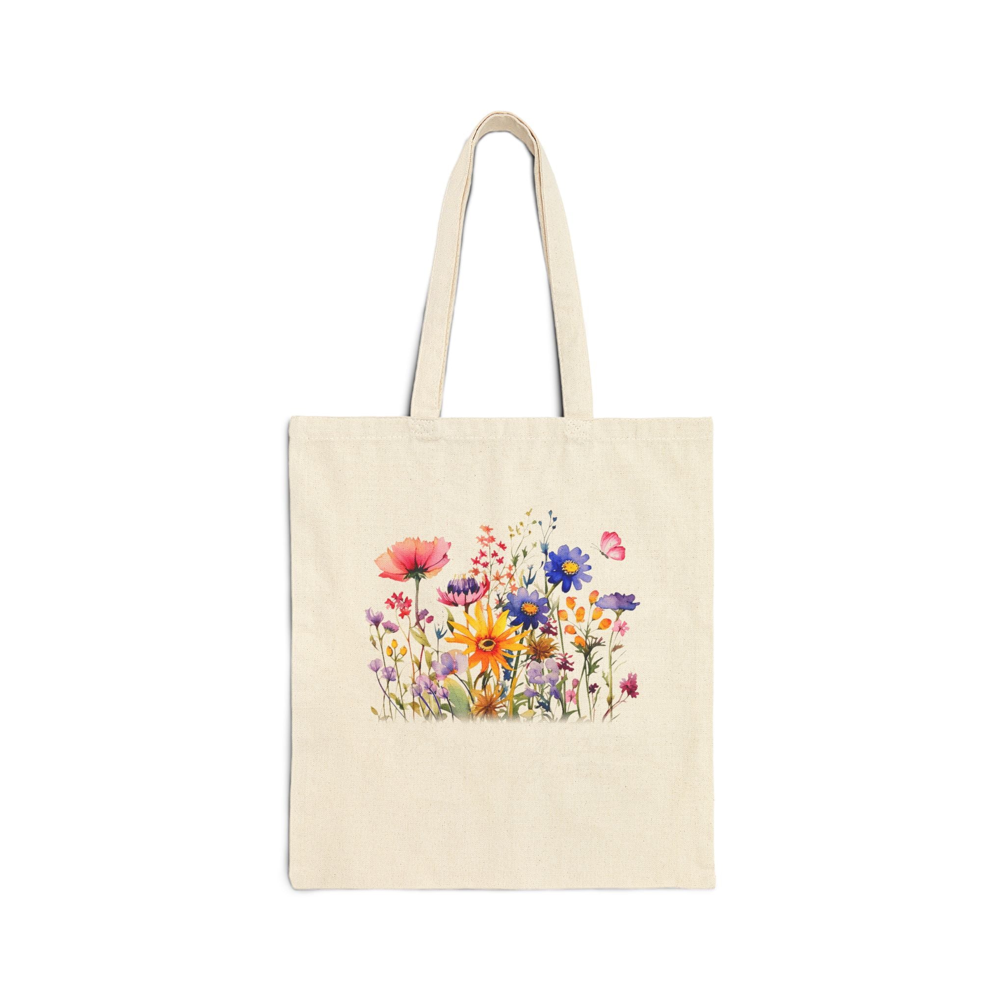 Floral Cotton Canvas Tote Bag, Eco-Friendly Shopping Bag, Reusable Tote for Beach, Grocery, Gifts, Spring Floral Design