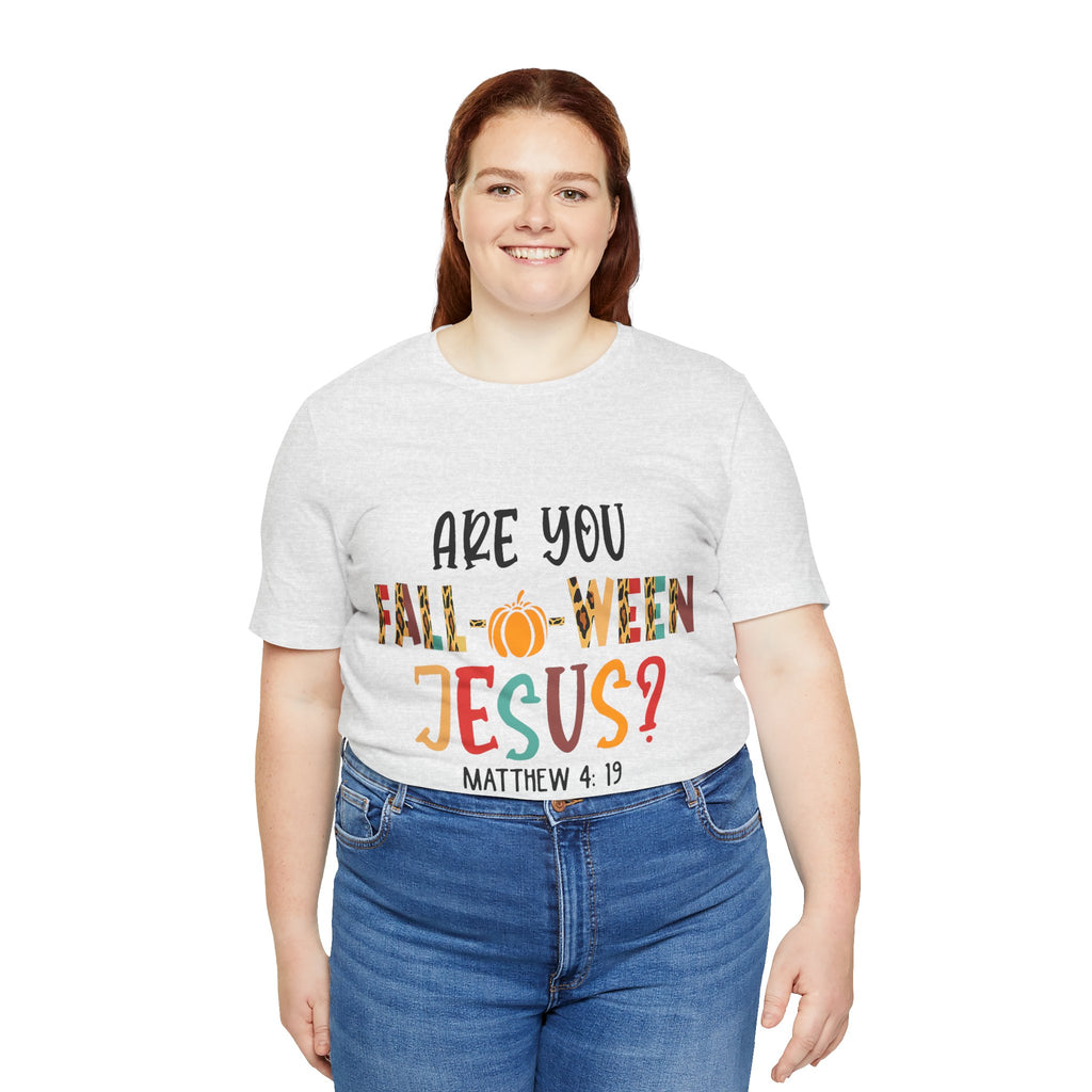 Fall-Themed Jesus Tee | Unisex Jersey Short Sleeve T-Shirt, Halloween Church Wear, Faith-Based Gift, Cozy Casual Top