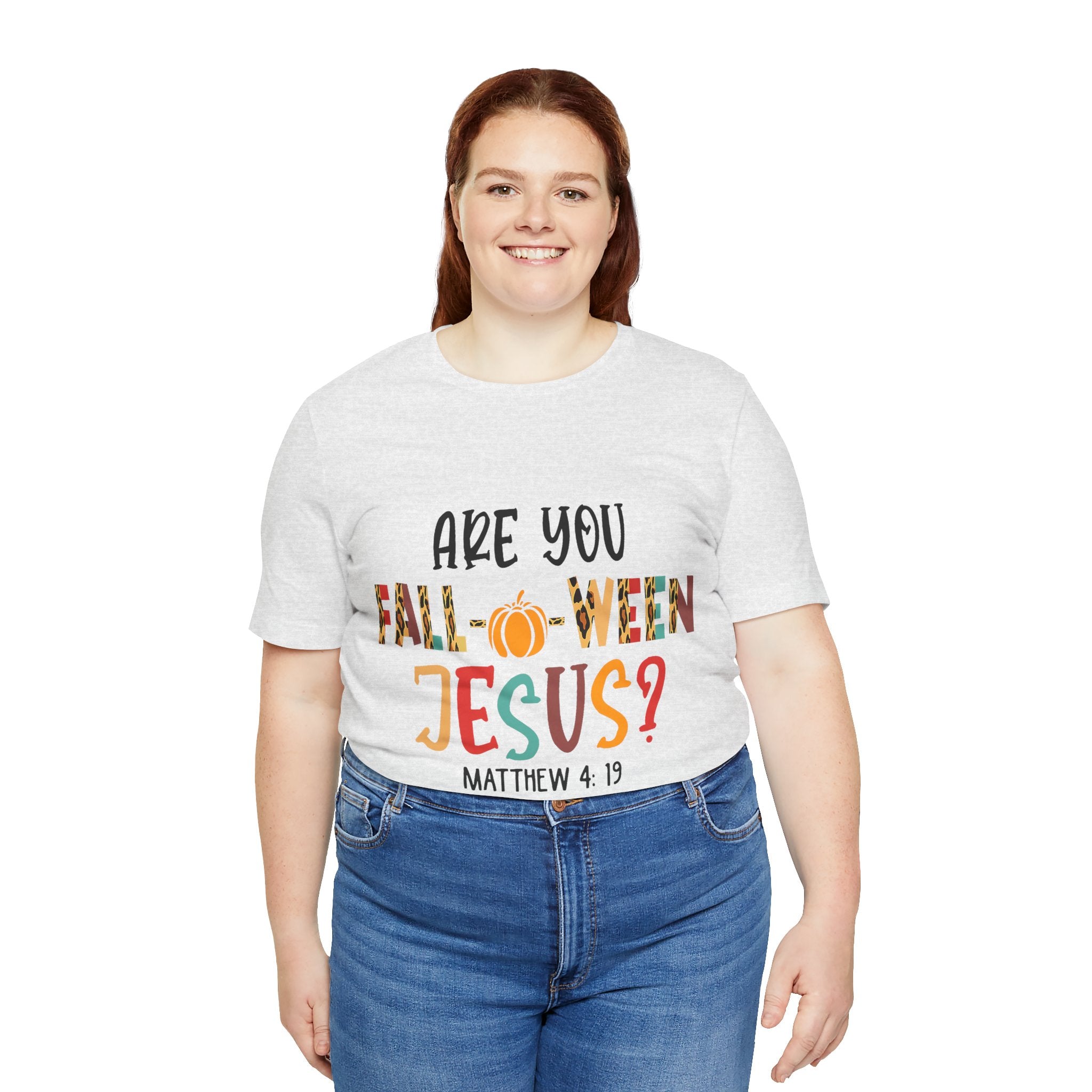Fall-Themed Jesus Tee | Unisex Jersey Short Sleeve T-Shirt, Halloween Church Wear, Faith-Based Gift, Cozy Casual Top