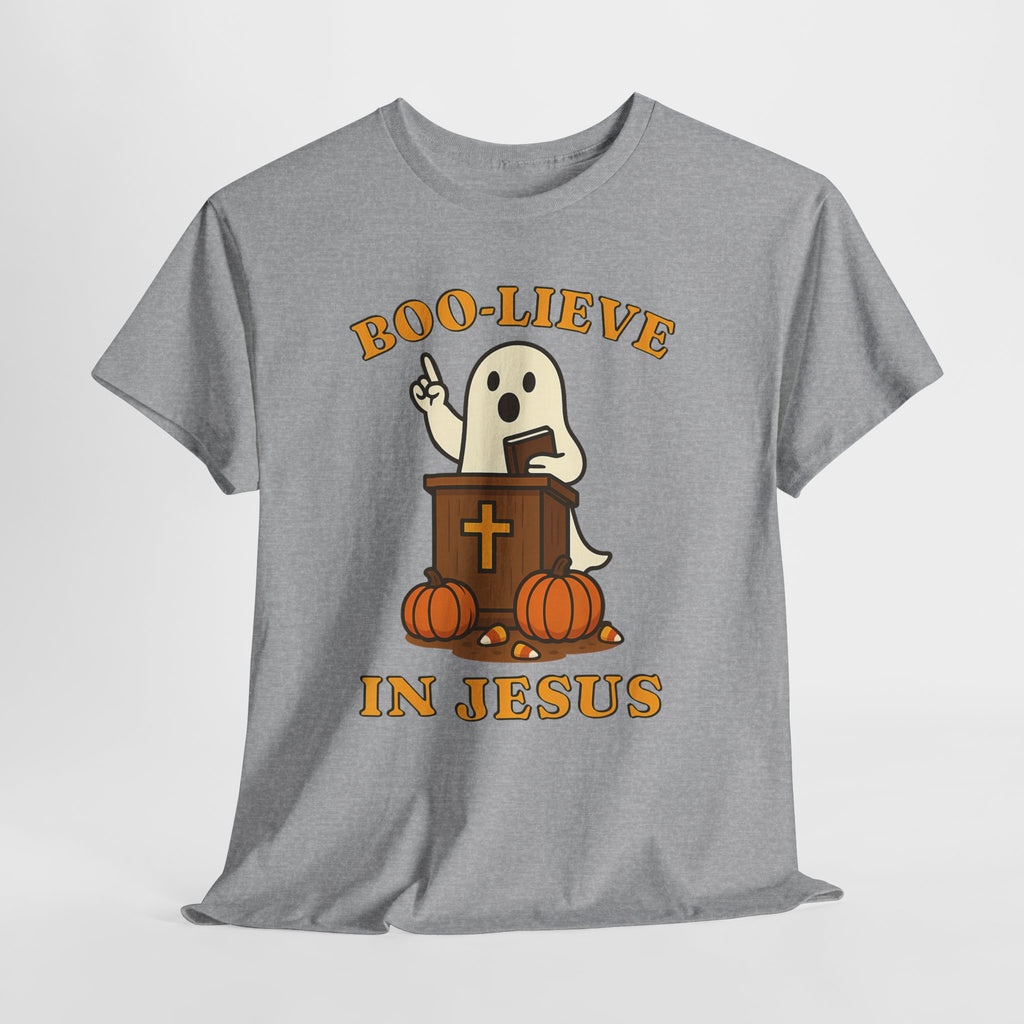 Boo-Lieve in Jesus Tee, Halloween Shirt, Unisex Cotton Tee, Fall Fashion, Religious T-Shirt, Spooky Season Apparel