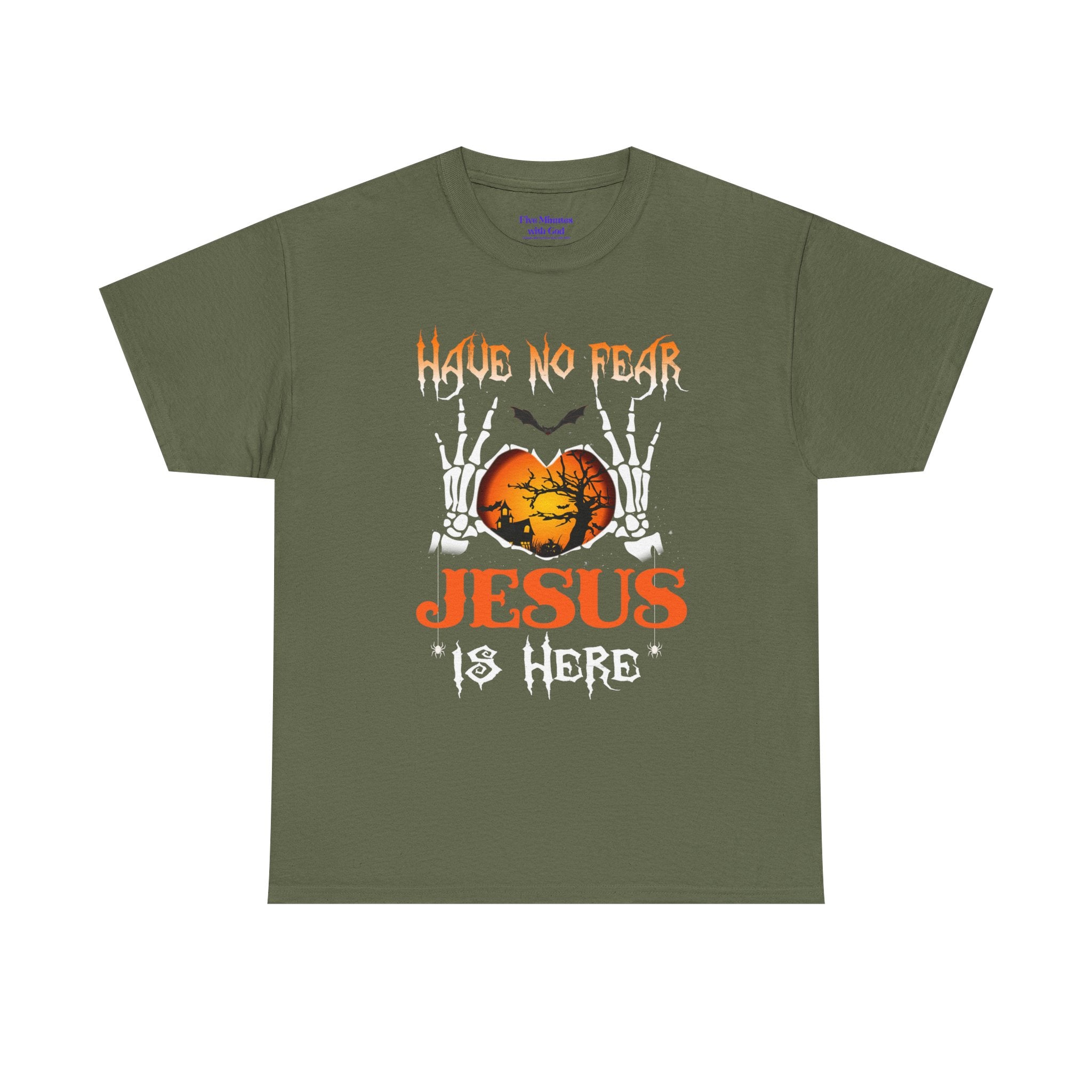 Halloween Faith Tee, Unisex T-Shirt with Skeletons, Jesus is Here, Spooky Season Apparel, Christian Shirt, Autumn Outfit