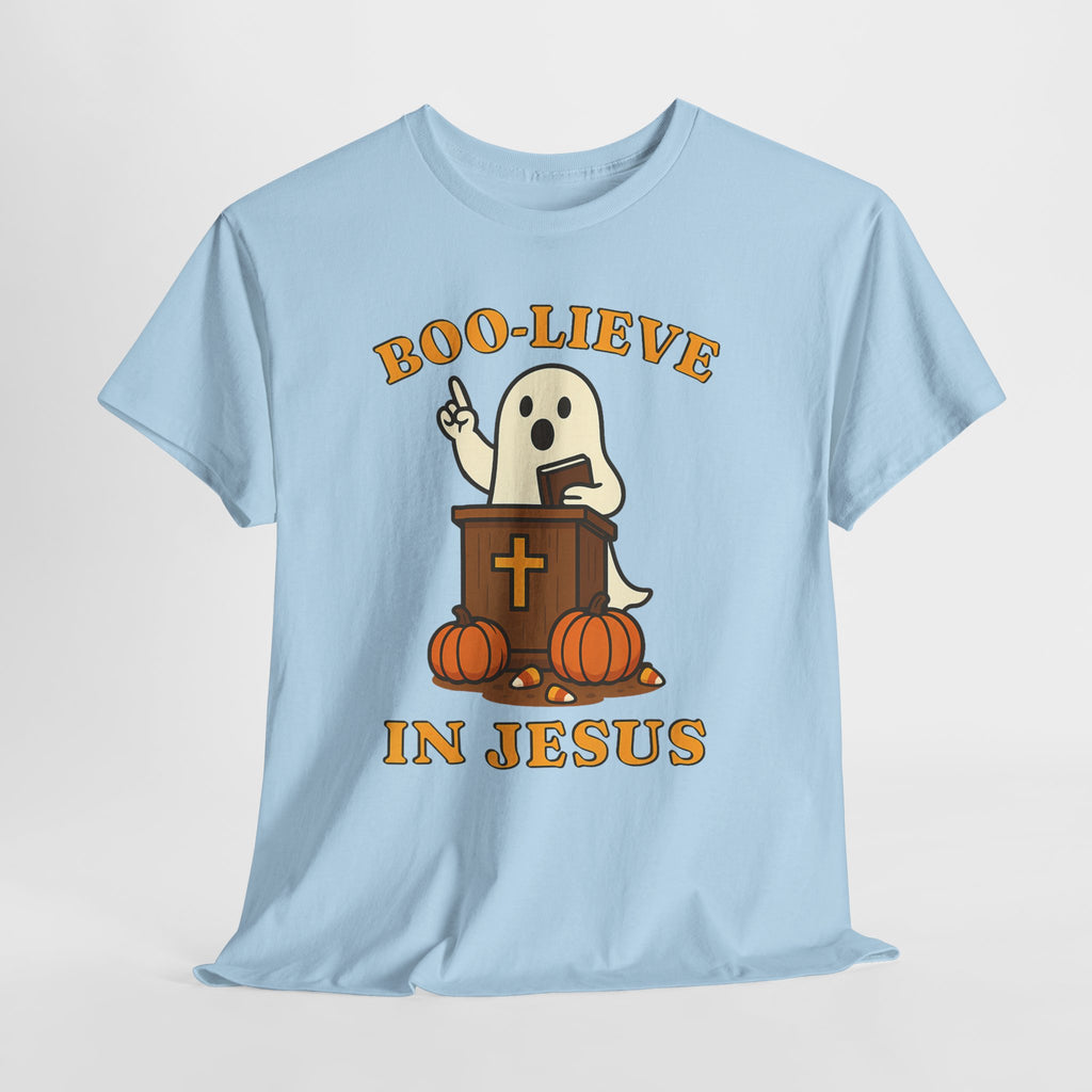 Boo-Lieve in Jesus Tee, Halloween Shirt, Unisex Cotton Tee, Fall Fashion, Religious T-Shirt, Spooky Season Apparel