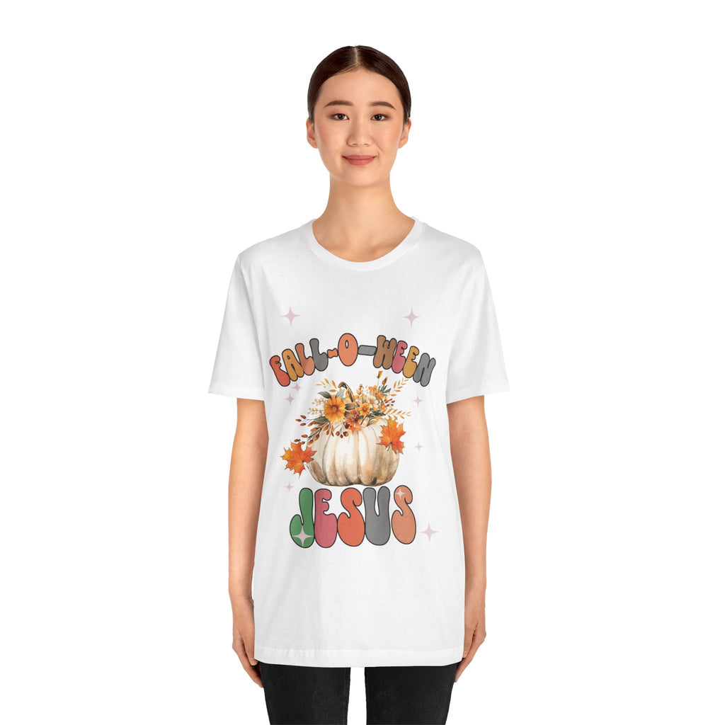 Fall-Themed Jesus Tee, Unisex Jersey T-Shirt, Cozy Autumn Apparel, Thanksgiving Gift, Fall Celebration Shirt, Christian Fashion