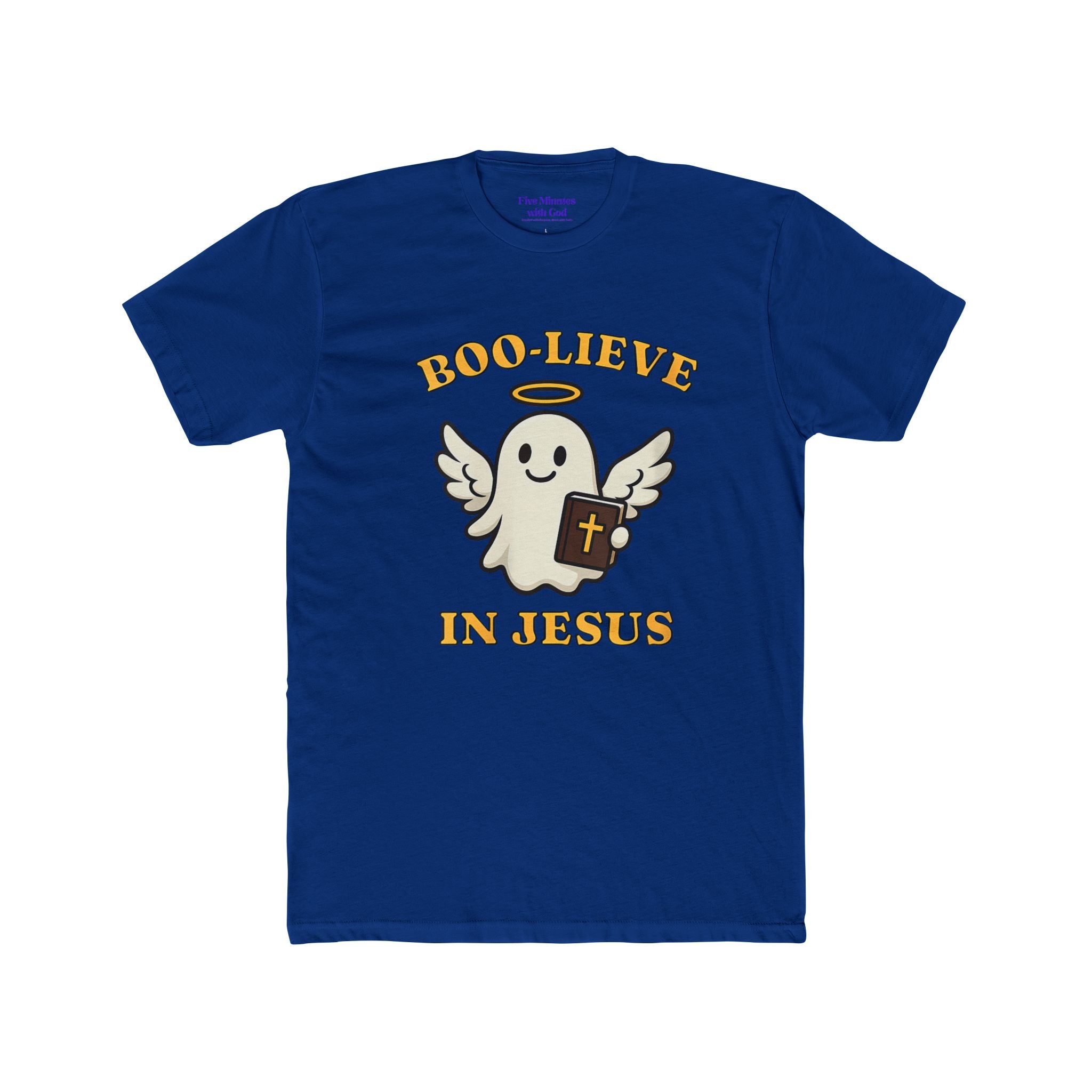 Boo-lieve in Jesus Unisex Crew Tee, Cute Ghost Shirt, Christian T-Shirt, Halloween Faith Apparel, Religious Gift