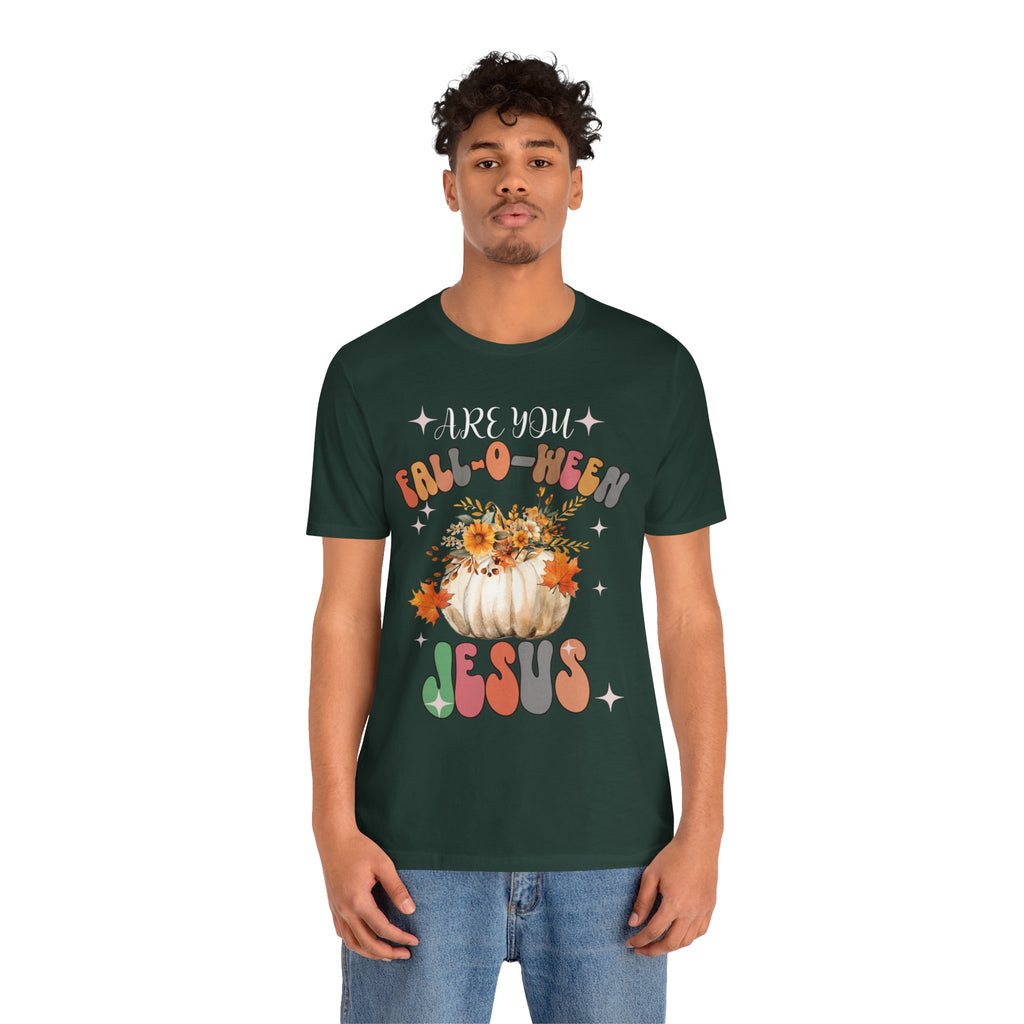 Fall-Themed Jesus Tee, Unisex Jersey T-Shirt, Cozy Autumn Apparel, Thanksgiving Gift, Fall Celebration Shirt, Christian Fashion