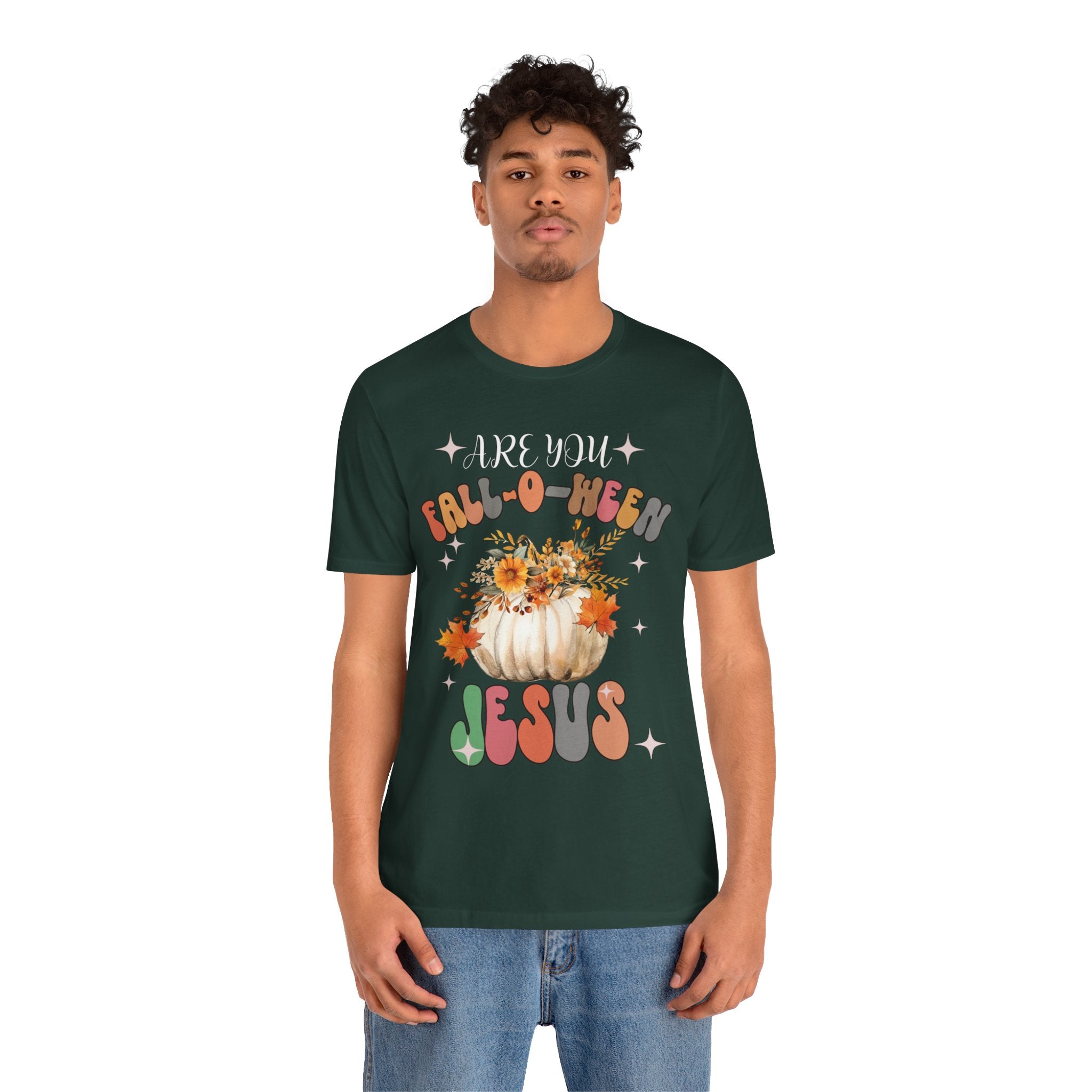 Fall-Themed Jesus Tee, Unisex Jersey T-Shirt, Cozy Autumn Apparel, Thanksgiving Gift, Fall Celebration Shirt, Christian Fashion