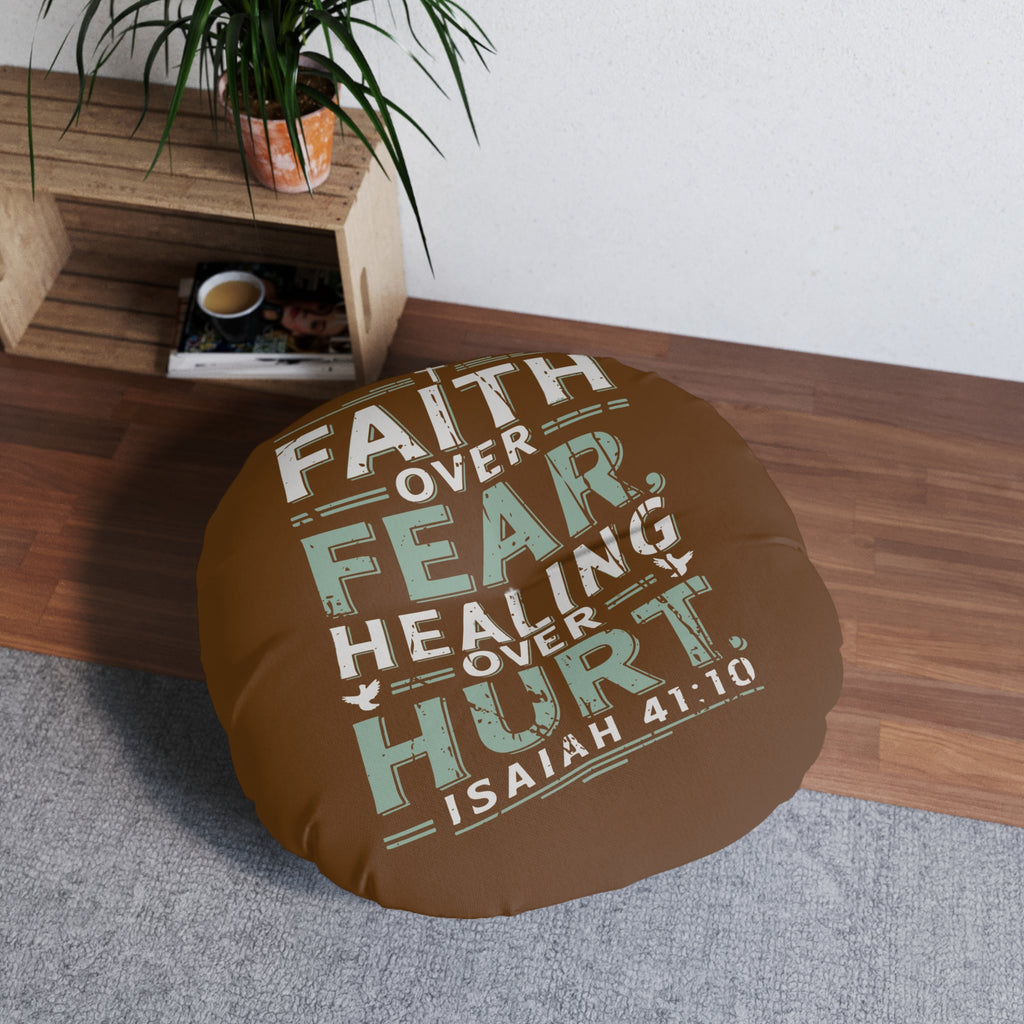 Faith-Inspired Tufted Floor Pillow, Round - Cozy Prayer Cushion, Meditation Pillow, Christian Decor, Living Room Accent, Gift for Believers