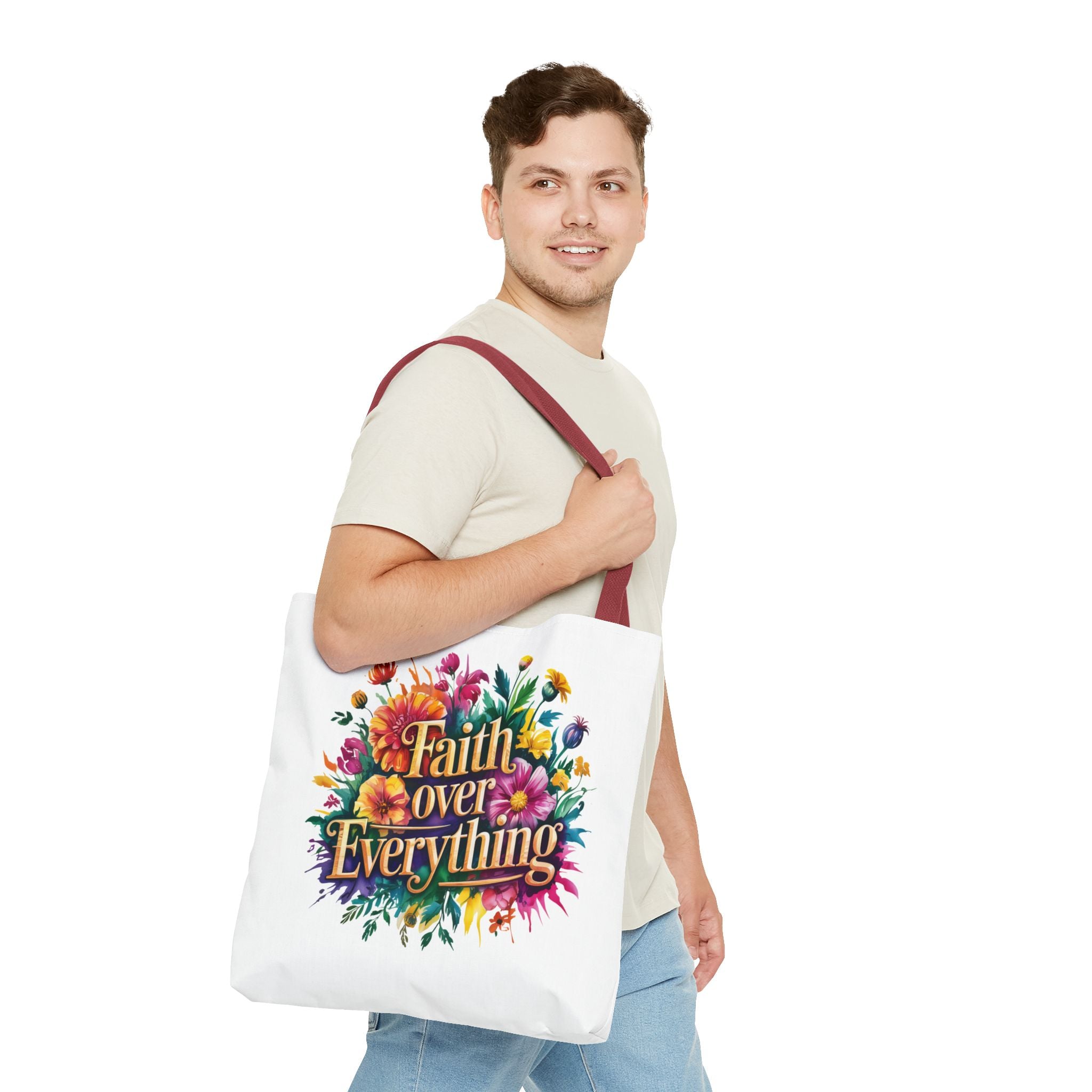 Faith Over Everything Tote Bag - Personalized Floral Design, Gift for Her, Everyday Use, Eco-Friendly Shopping, Inspirational Quote