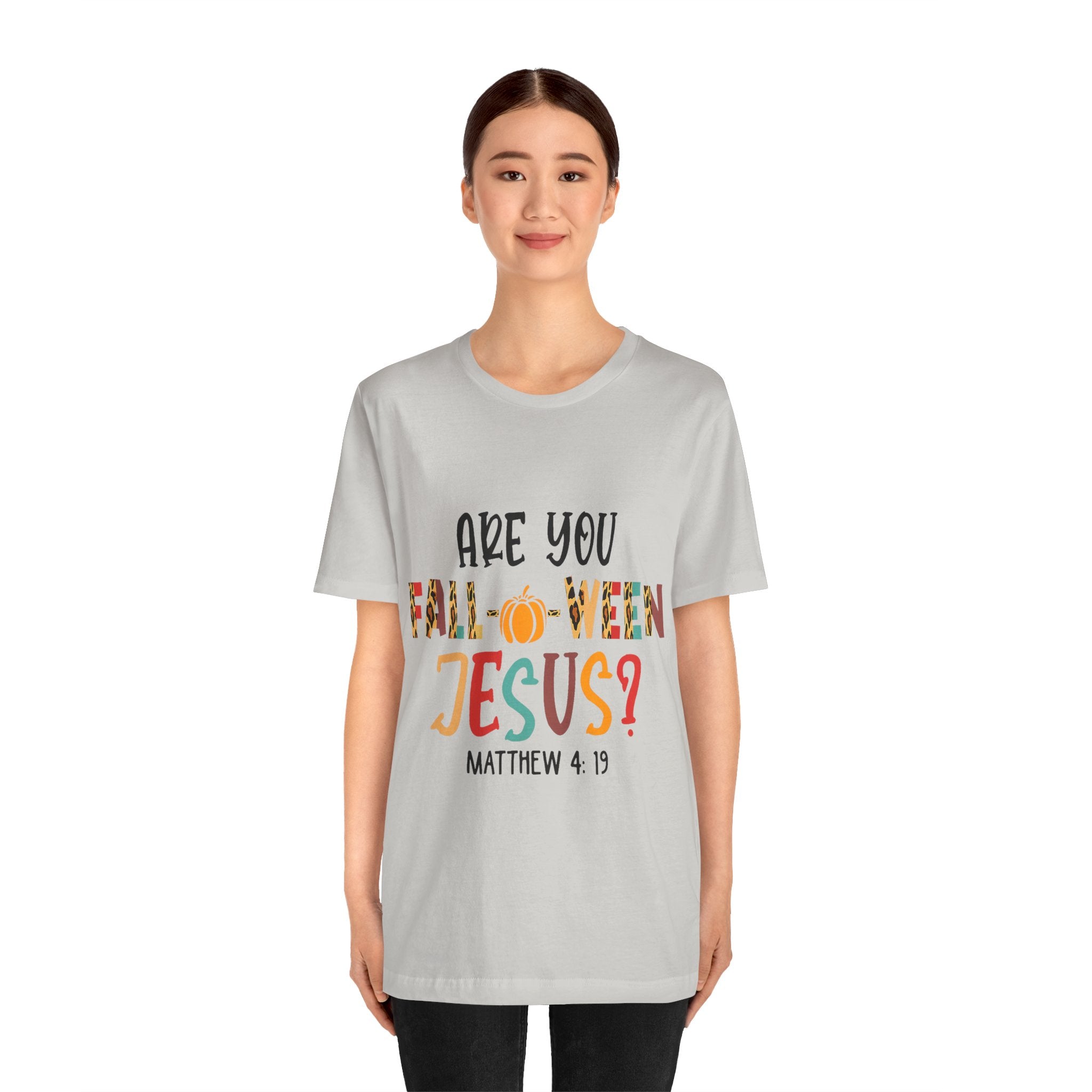 Fall-Themed Jesus Tee | Unisex Jersey Short Sleeve T-Shirt, Halloween Church Wear, Faith-Based Gift, Cozy Casual Top
