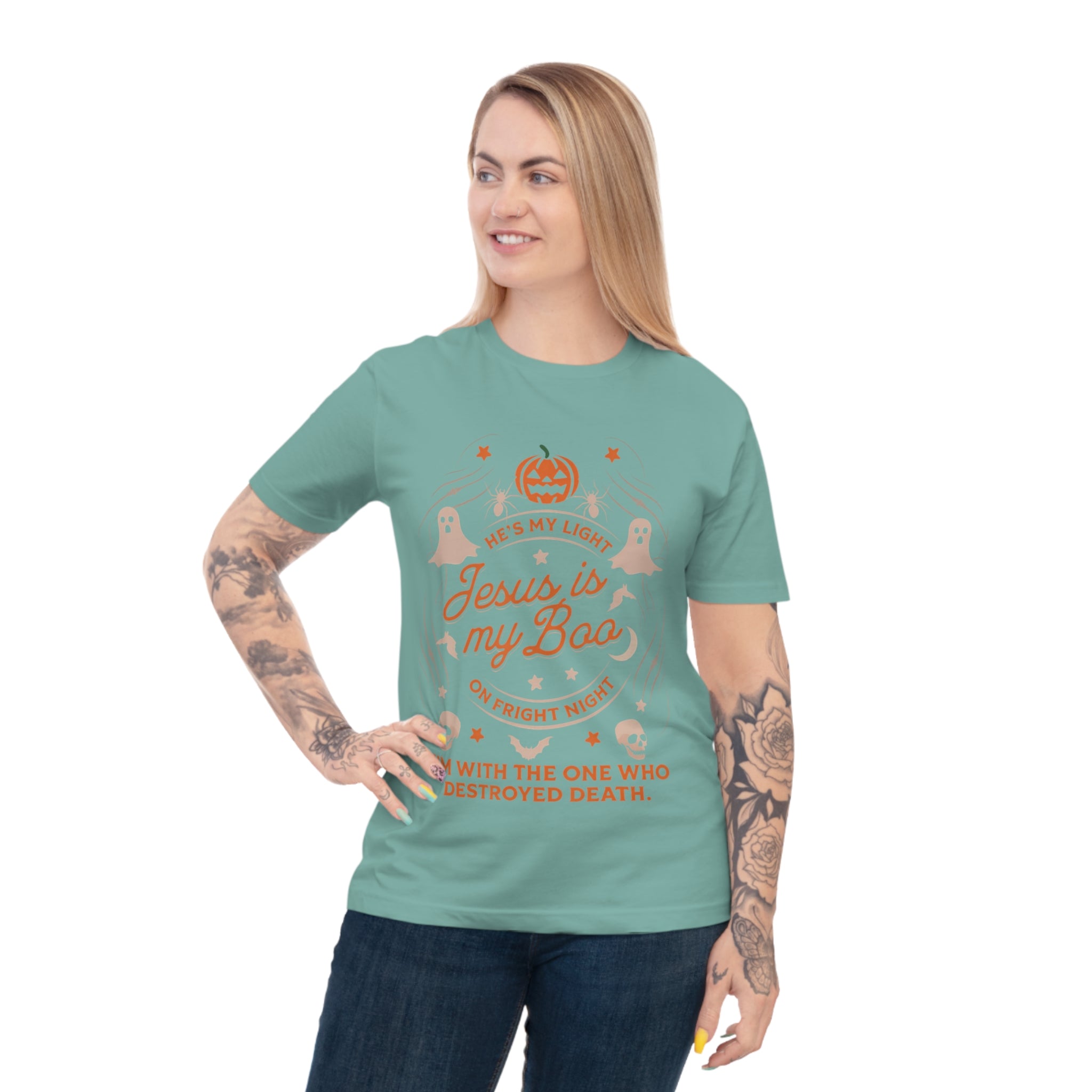 Halloween Christian T-Shirt with Fun Ghost Designs, Jesus is My Boo, Spooky Season Apparel, Faithful Holiday Shirt, Unique Gift for [...]