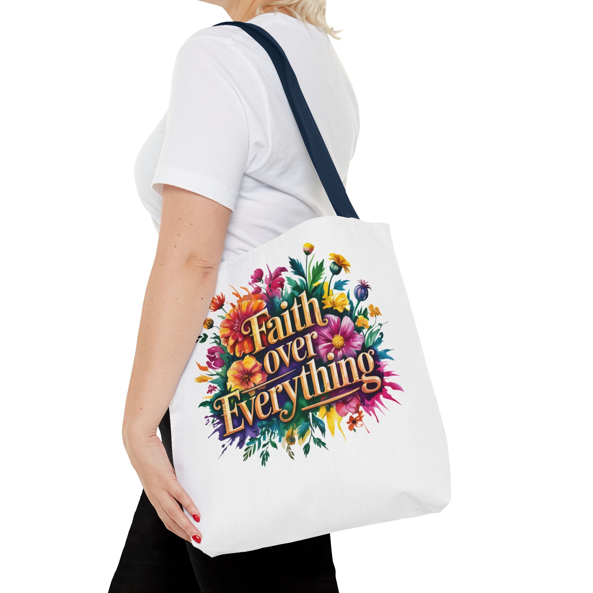 Faith Over Everything Tote Bag - Personalized Floral Design, Gift for Her, Everyday Use, Eco-Friendly Shopping, Inspirational Quote