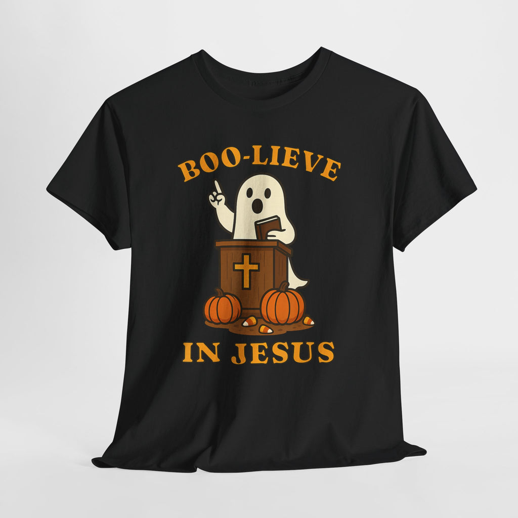 Boo-Lieve in Jesus Tee, Halloween Shirt, Unisex Cotton Tee, Fall Fashion, Religious T-Shirt, Spooky Season Apparel